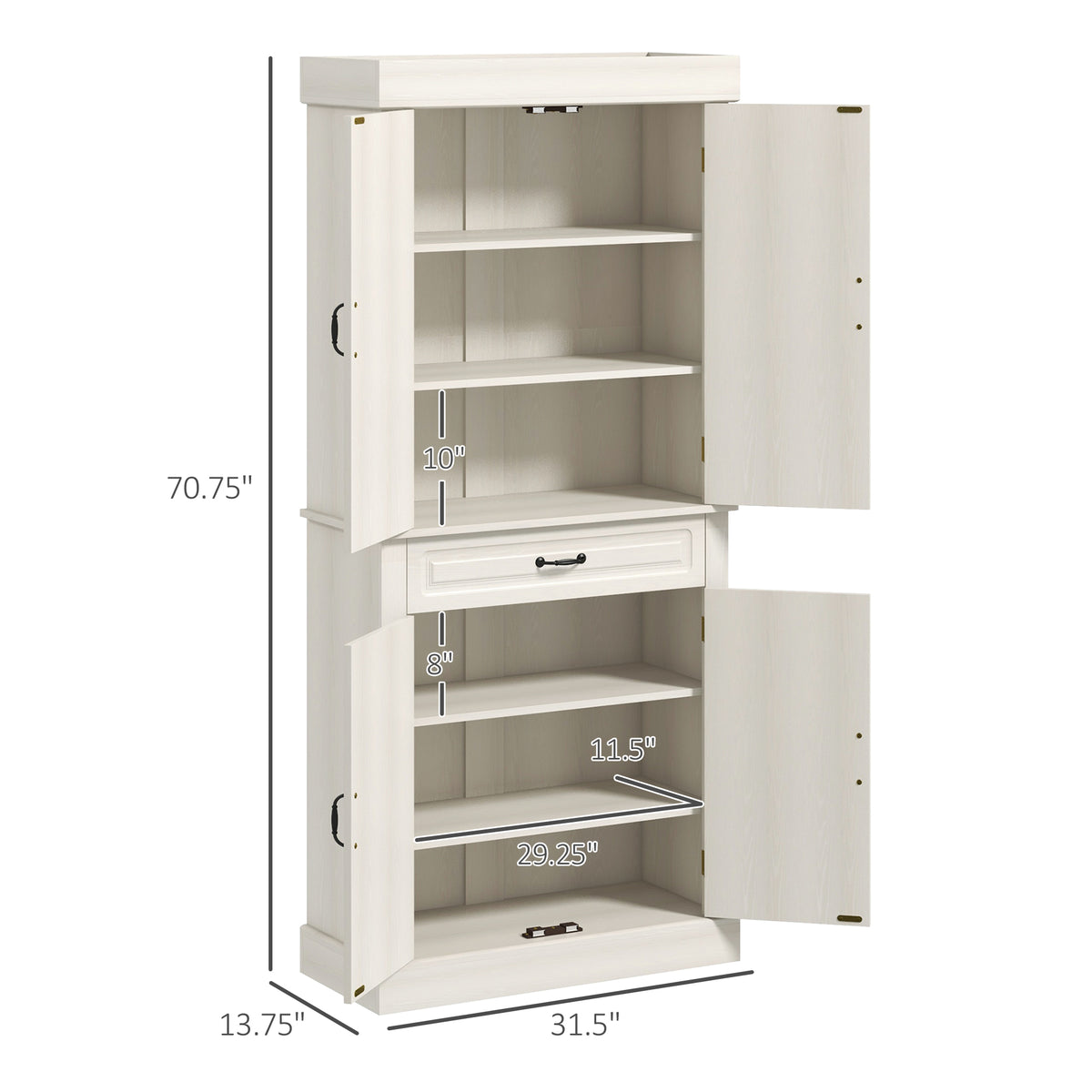 Kitchen Pantry Cabinet 71" Distressed White-Pantry Cabinets-DECOROLALA