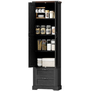 Kitchen Pantry Cabinet 71" Farmhouse Storage - 2 Drawers Black-DECOROLALA