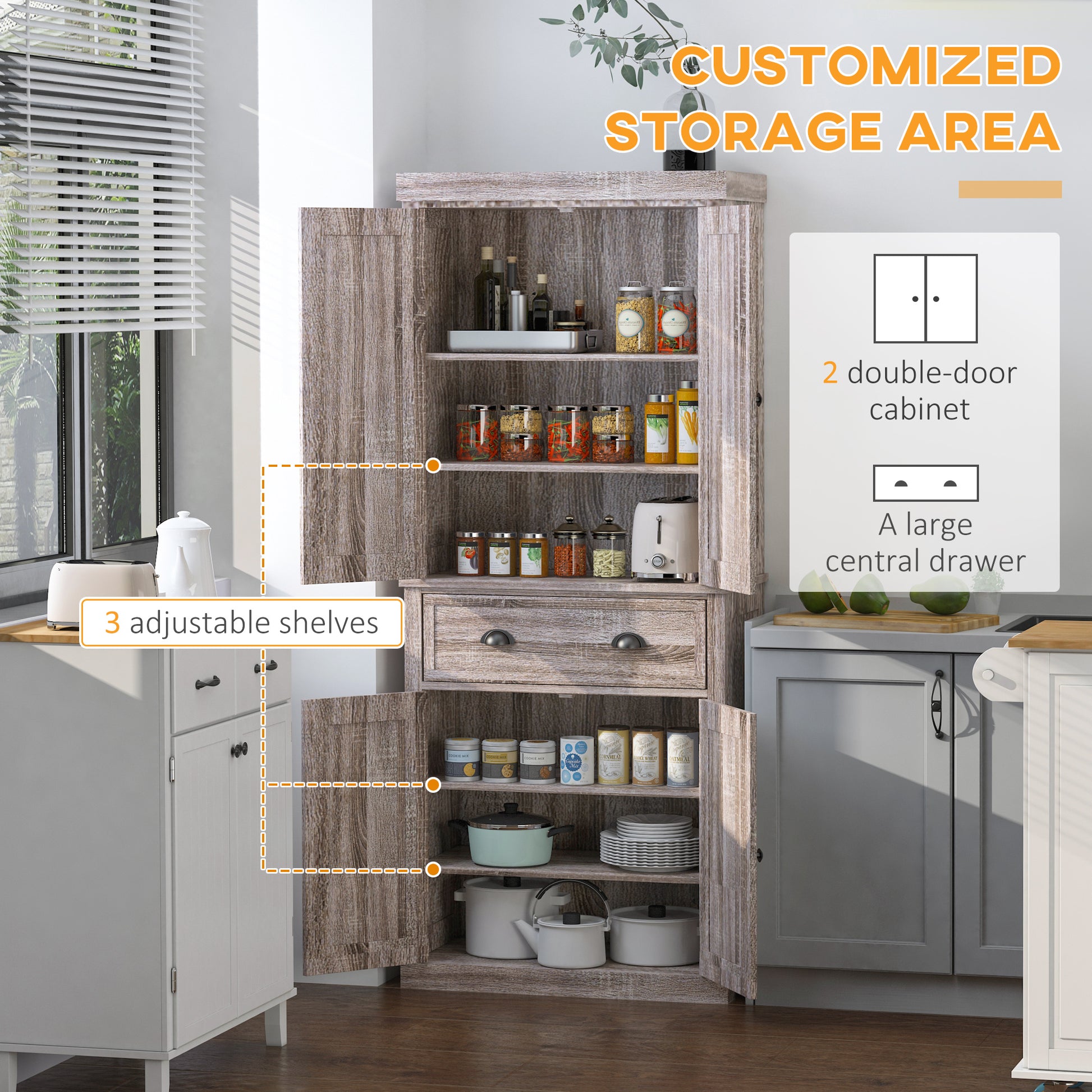 Kitchen Pantry Cabinet 72" - Dark Wood Grain-DECOROLALA