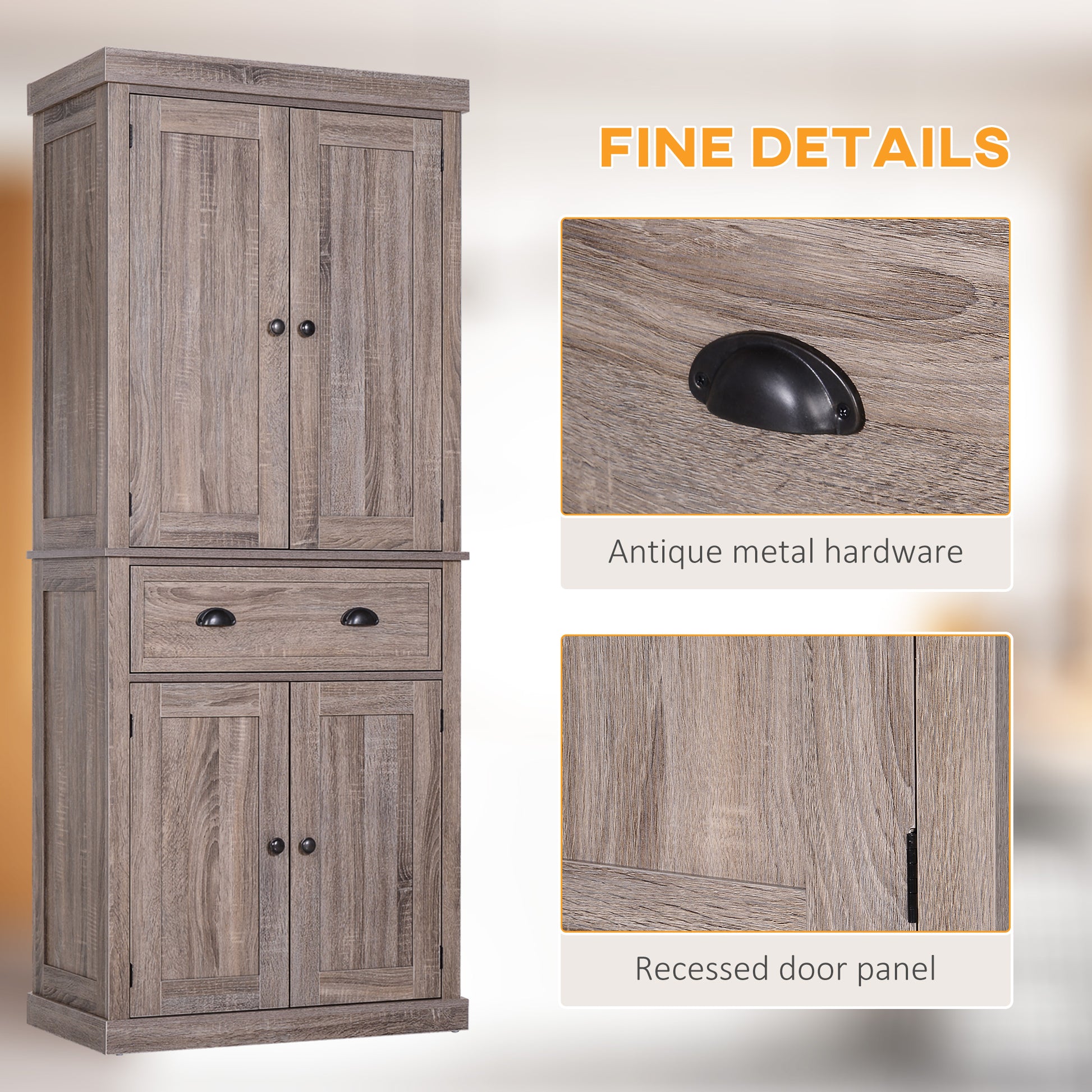 Kitchen Pantry Cabinet 72" - Dark Wood Grain-DECOROLALA