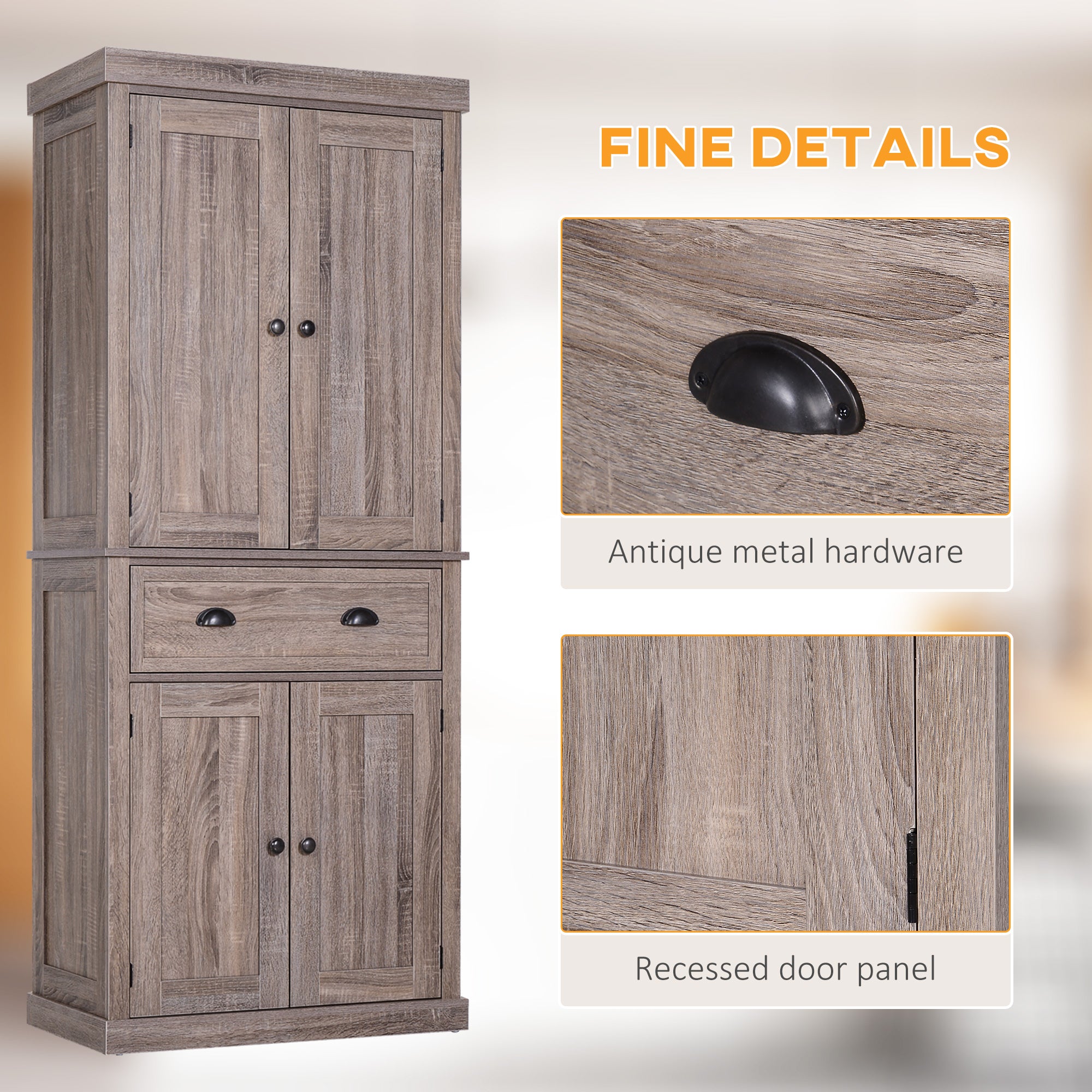 Kitchen Pantry Cabinet 72" - Dark Wood Grain-DECOROLALA