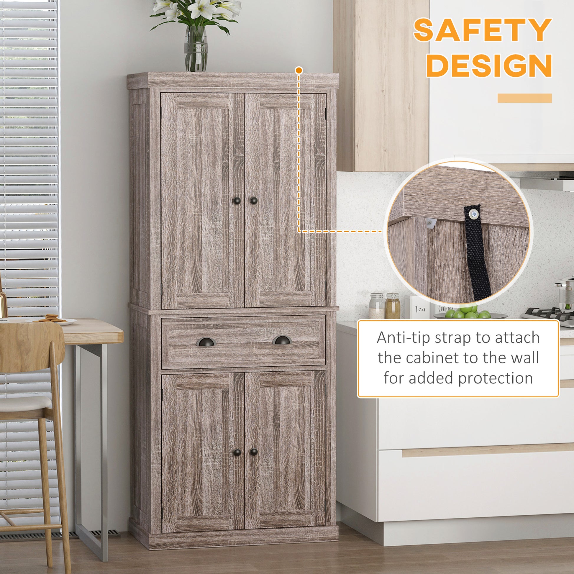 Kitchen Pantry Cabinet 72" - Dark Wood Grain-DECOROLALA