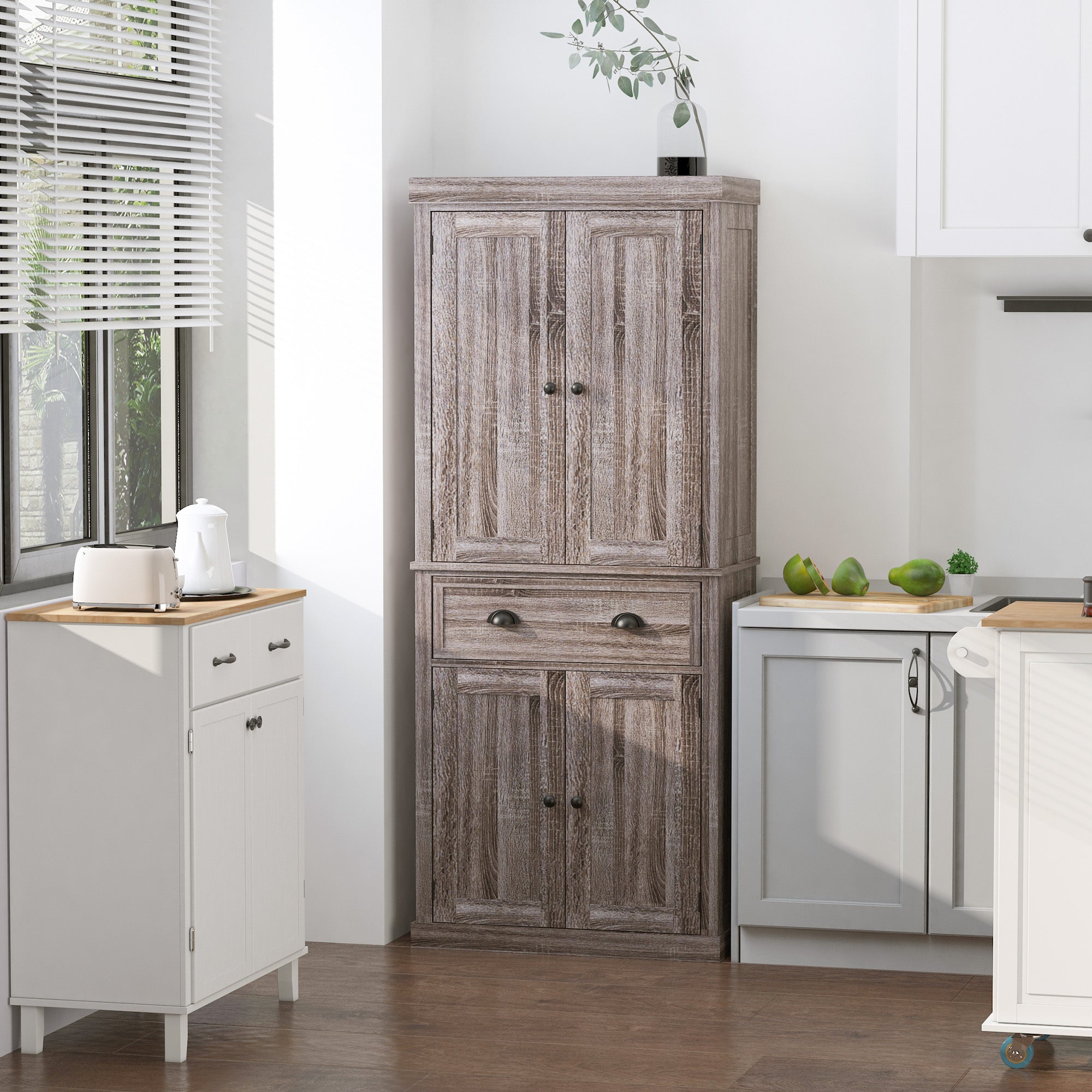Kitchen Pantry Cabinet 72" - Dark Wood Grain-DECOROLALA