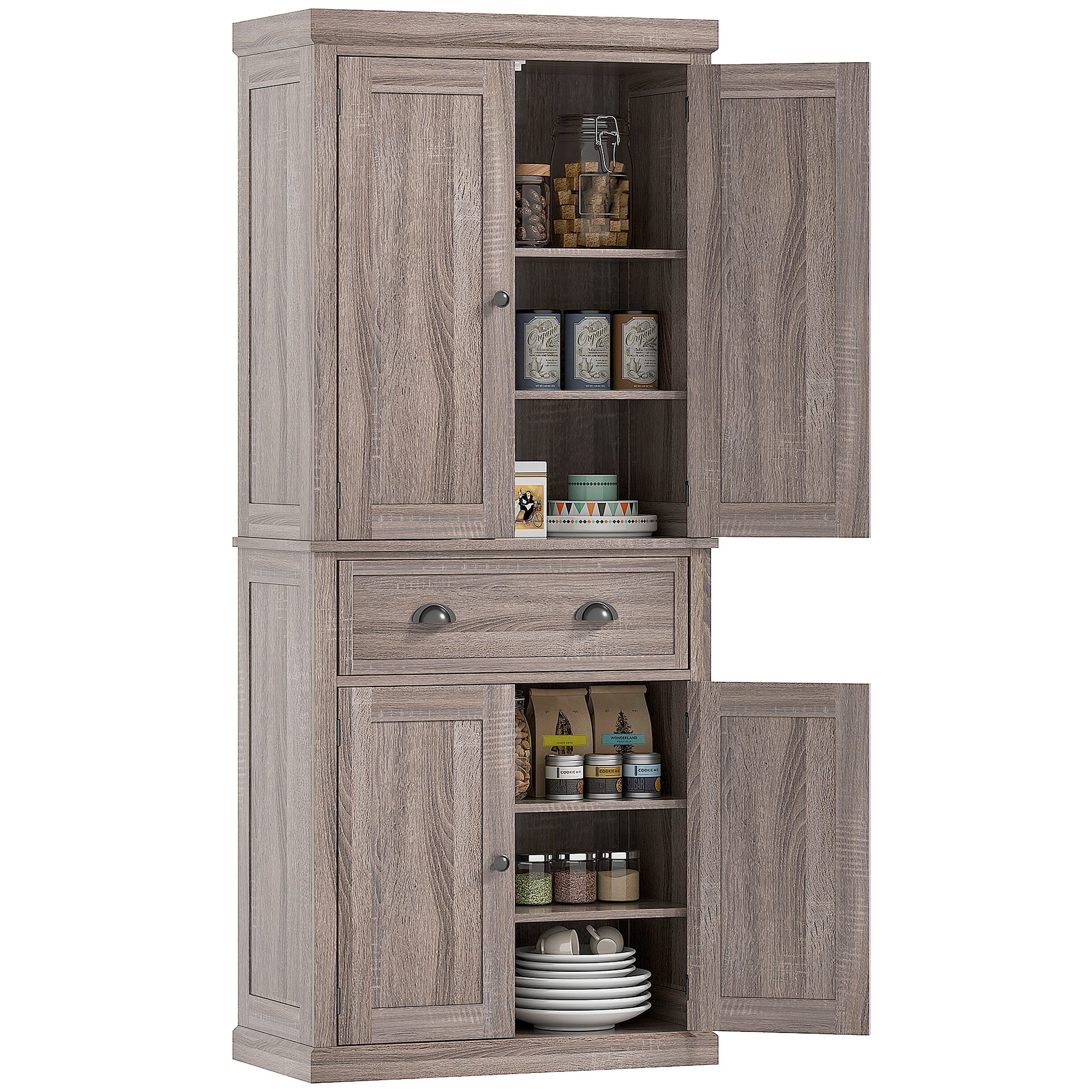 Kitchen Pantry Cabinet 72" - Dark Wood Grain-DECOROLALA