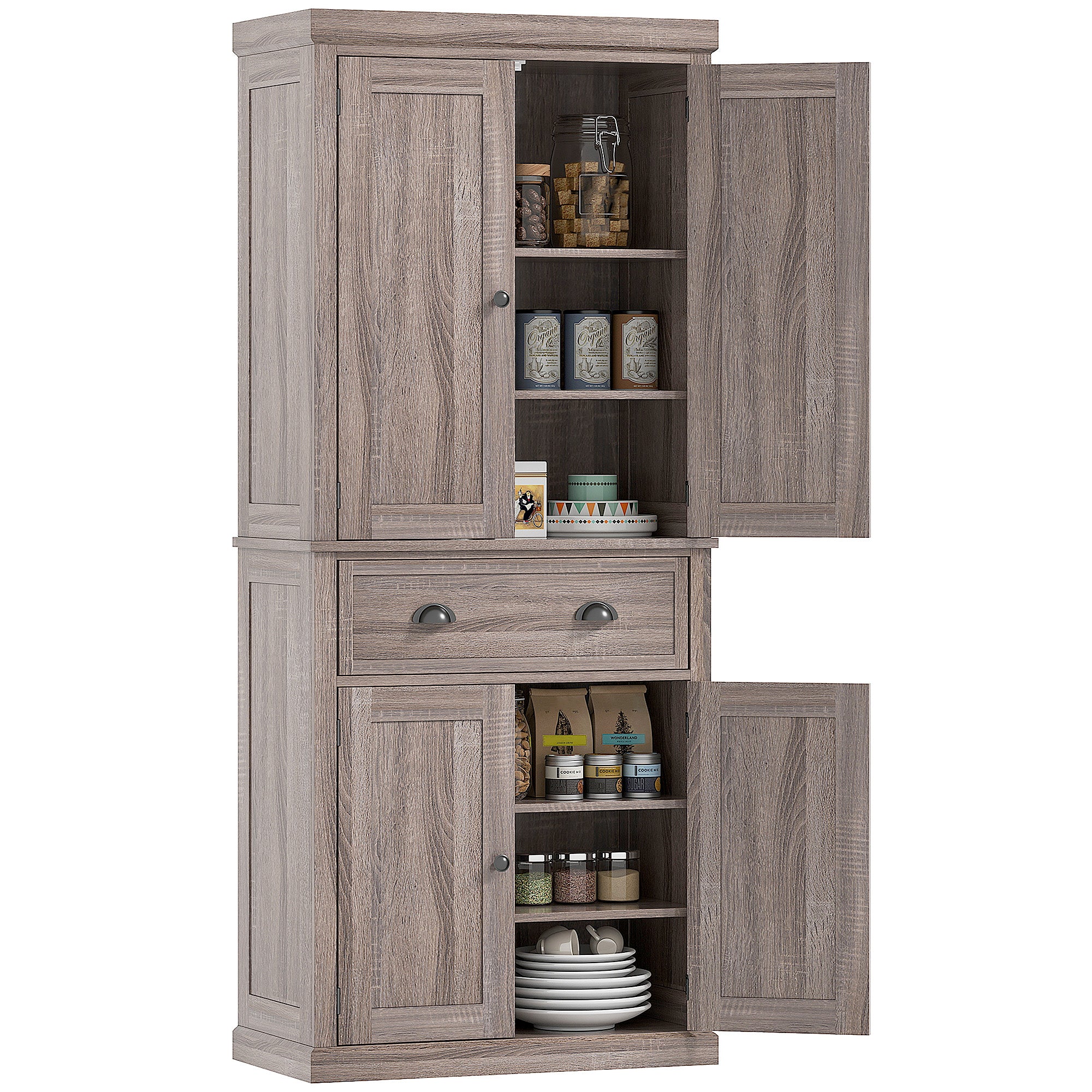 Kitchen Pantry Cabinet 72" - Dark Wood Grain-DECOROLALA