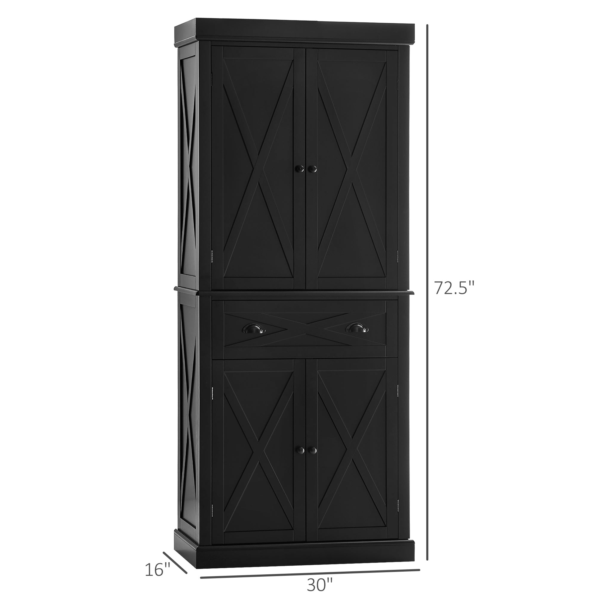 Kitchen Pantry Cabinet 72.5" 4-Door Black-DECOROLALA