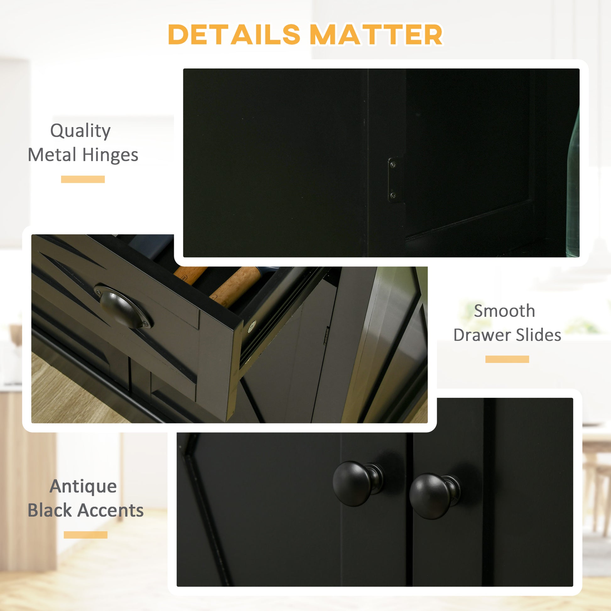 Kitchen Pantry Cabinet 72.5" 4-Door Black-DECOROLALA