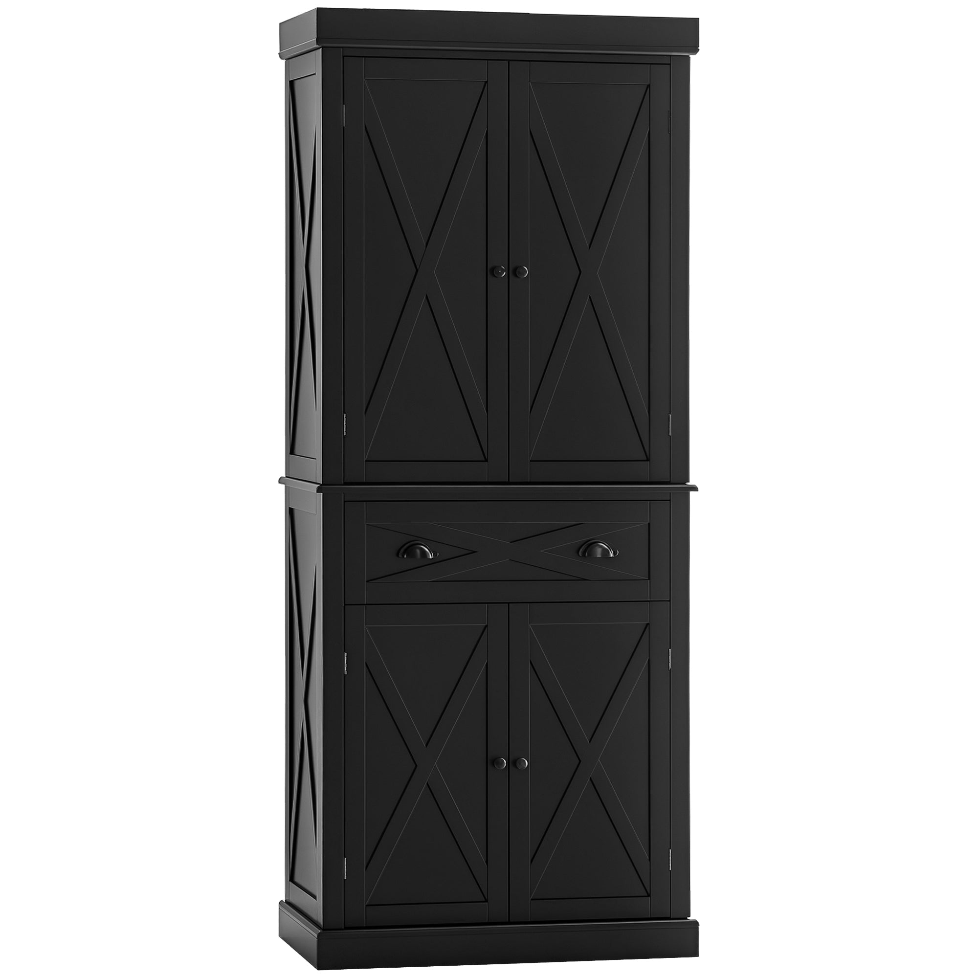 Kitchen Pantry Cabinet 72.5" 4-Door Black-DECOROLALA
