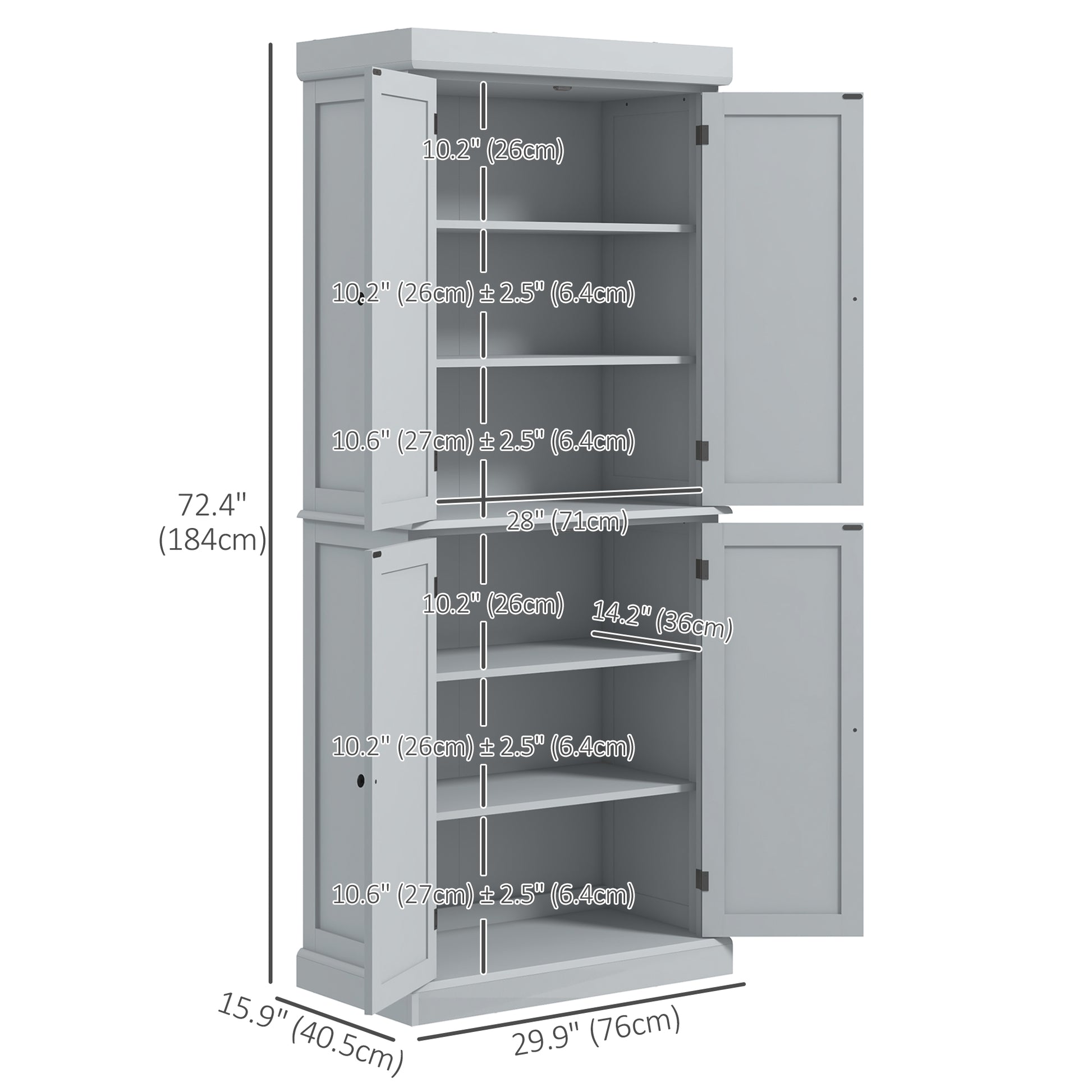 Kitchen Pantry Cabinet 72.5" - Grey 6-Tier-DECOROLALA
