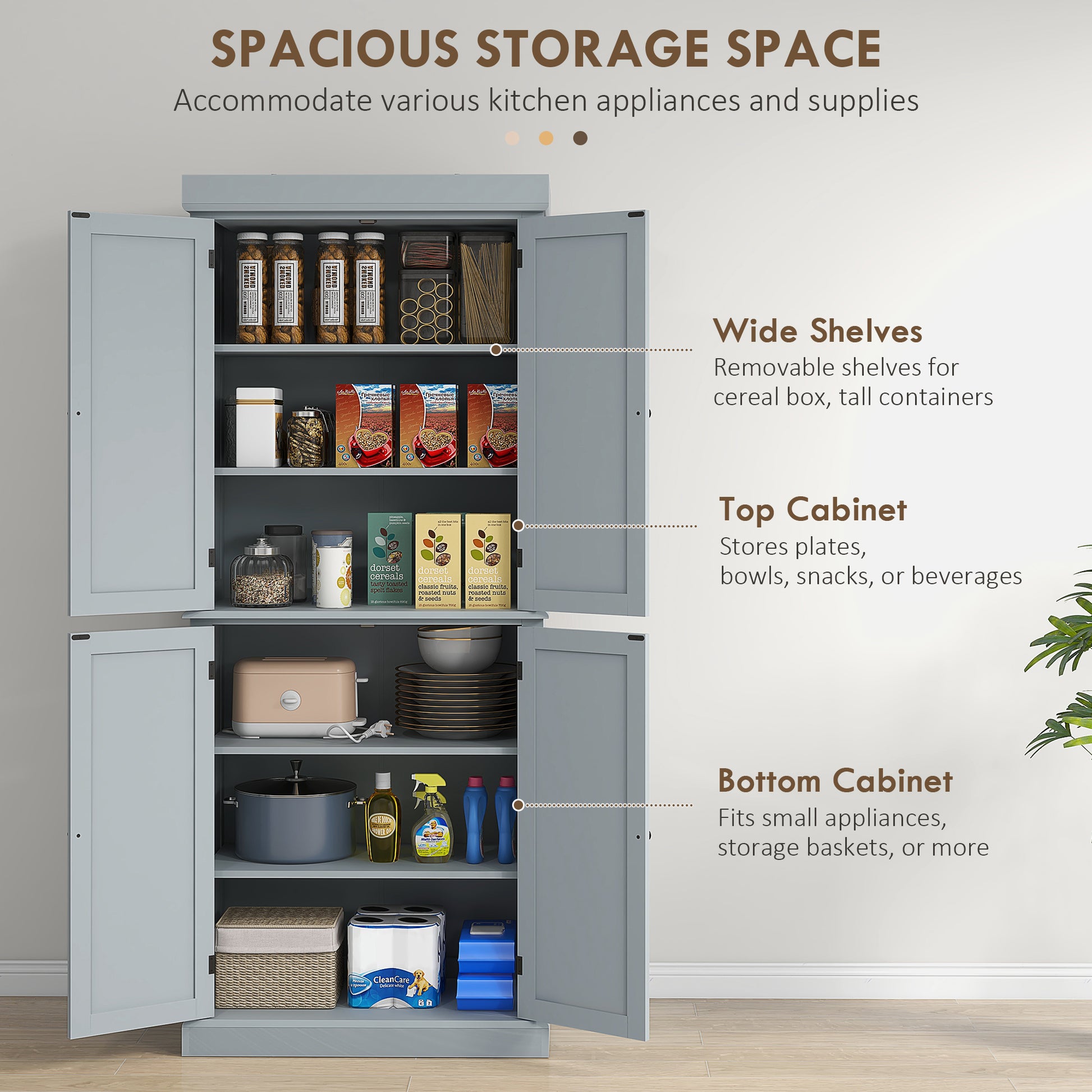 Kitchen Pantry Cabinet 72.5" - Grey 6-Tier-DECOROLALA
