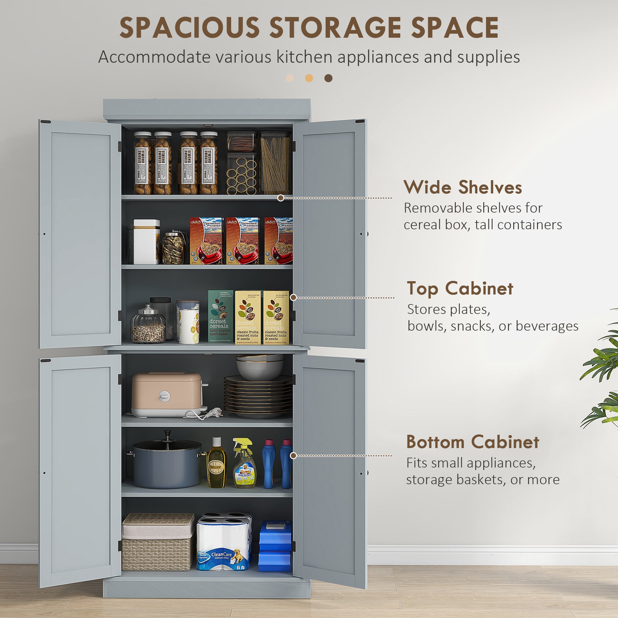 Kitchen Pantry Cabinet 72.5" - Grey 6-Tier-DECOROLALA