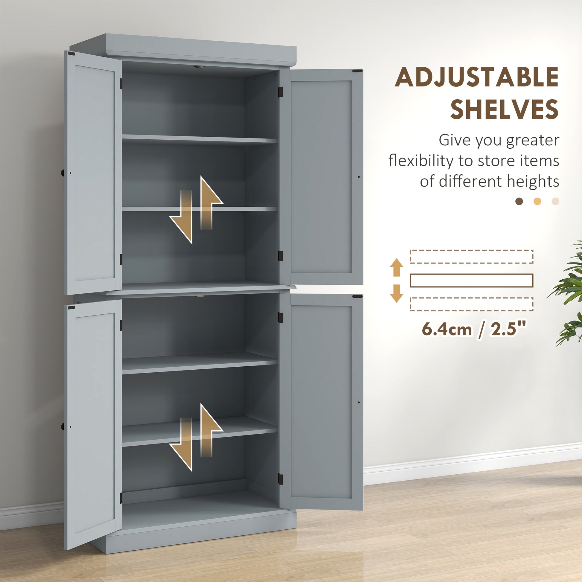 Kitchen Pantry Cabinet 72.5" - Grey 6-Tier-DECOROLALA
