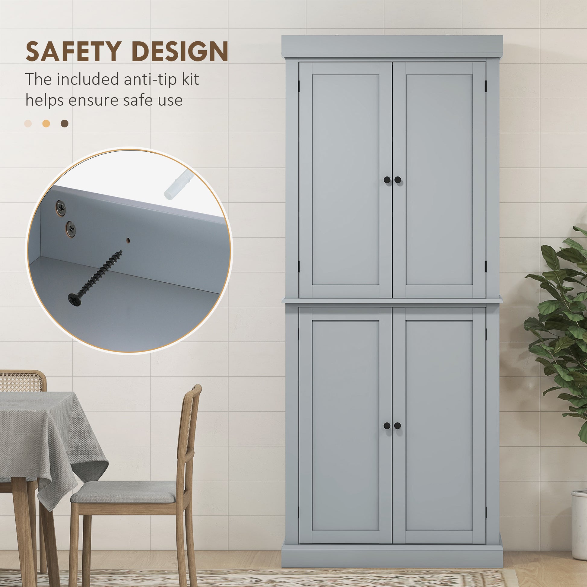 Kitchen Pantry Cabinet 72.5" - Grey 6-Tier-DECOROLALA