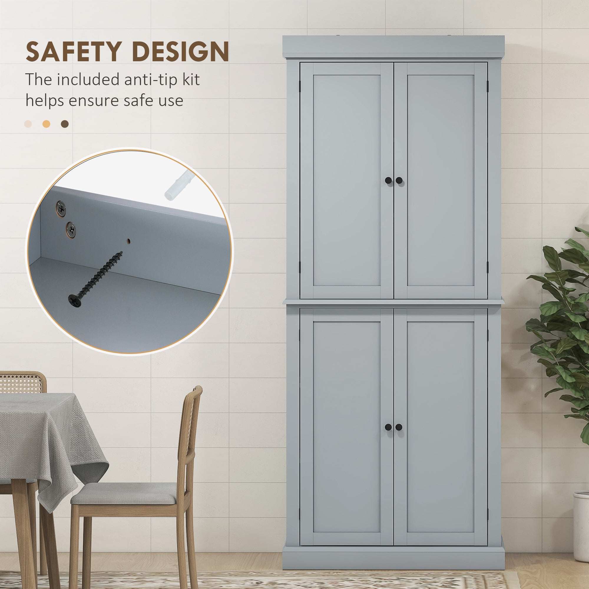 Kitchen Pantry Cabinet 72.5" - Grey 6-Tier-DECOROLALA