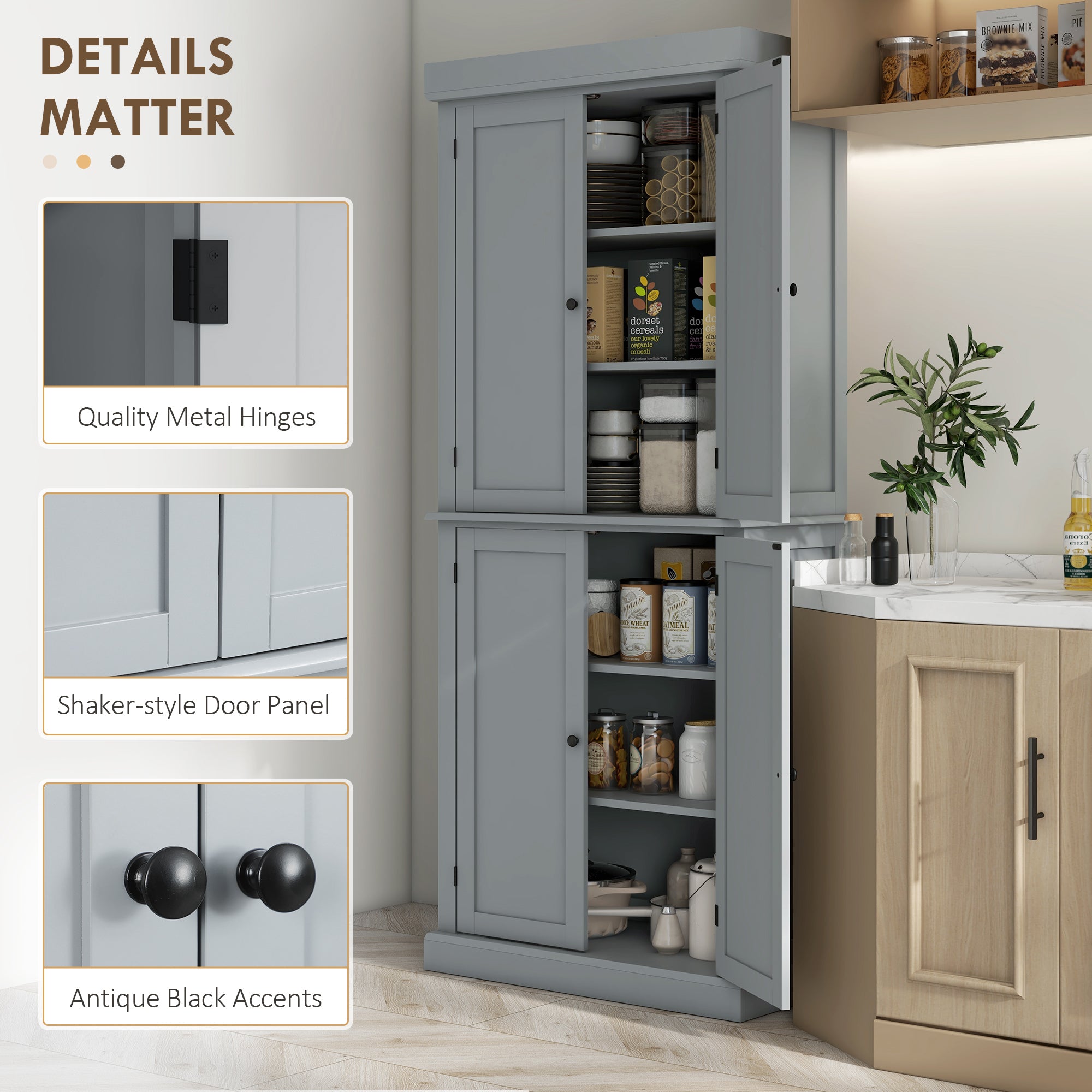 Kitchen Pantry Cabinet 72.5" - Grey 6-Tier-DECOROLALA