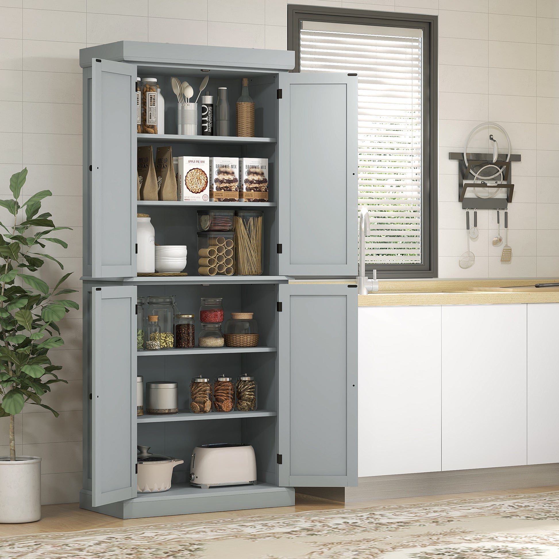 Kitchen Pantry Cabinet 72.5" - Grey 6-Tier-DECOROLALA