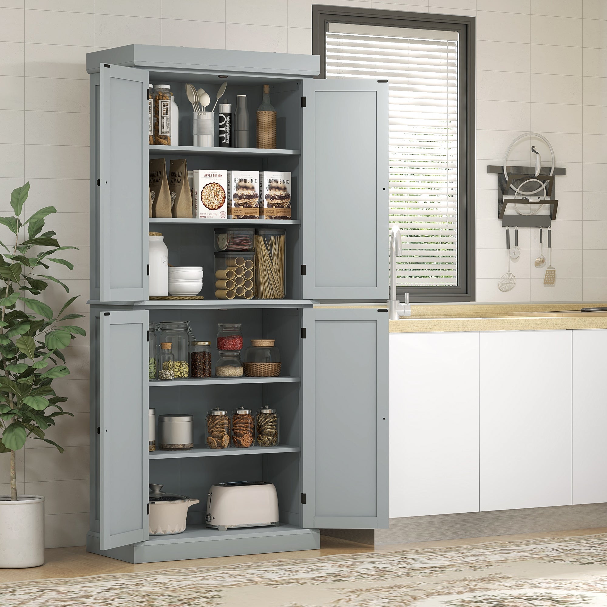 Kitchen Pantry Cabinet 72.5" - Grey 6-Tier-DECOROLALA