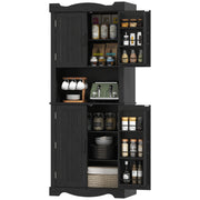 Kitchen Pantry Cabinet 73" Black - 12 Shelves Microwave Stand-DECOROLALA