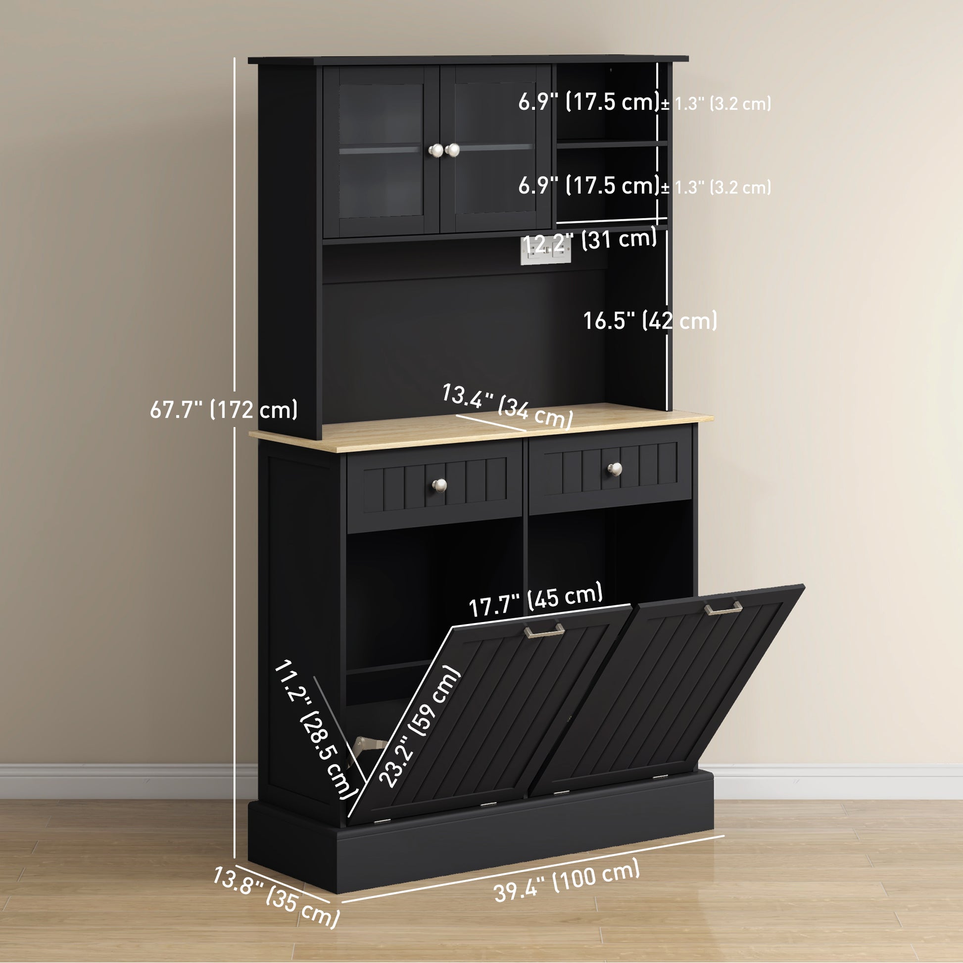 Kitchen Pantry Cabinet - Black Charging Station-DECOROLALA