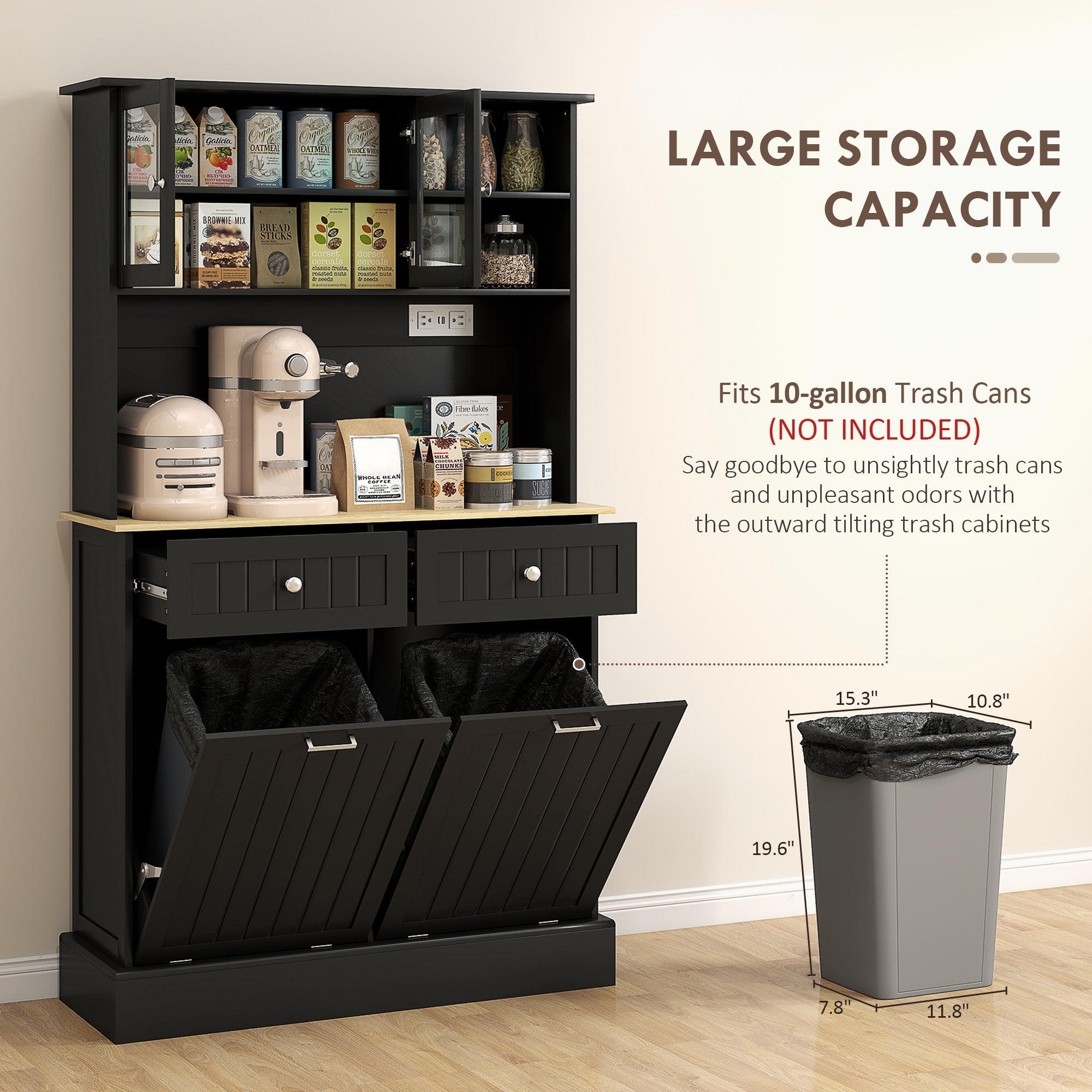 Kitchen Pantry Cabinet - Black Charging Station-DECOROLALA
