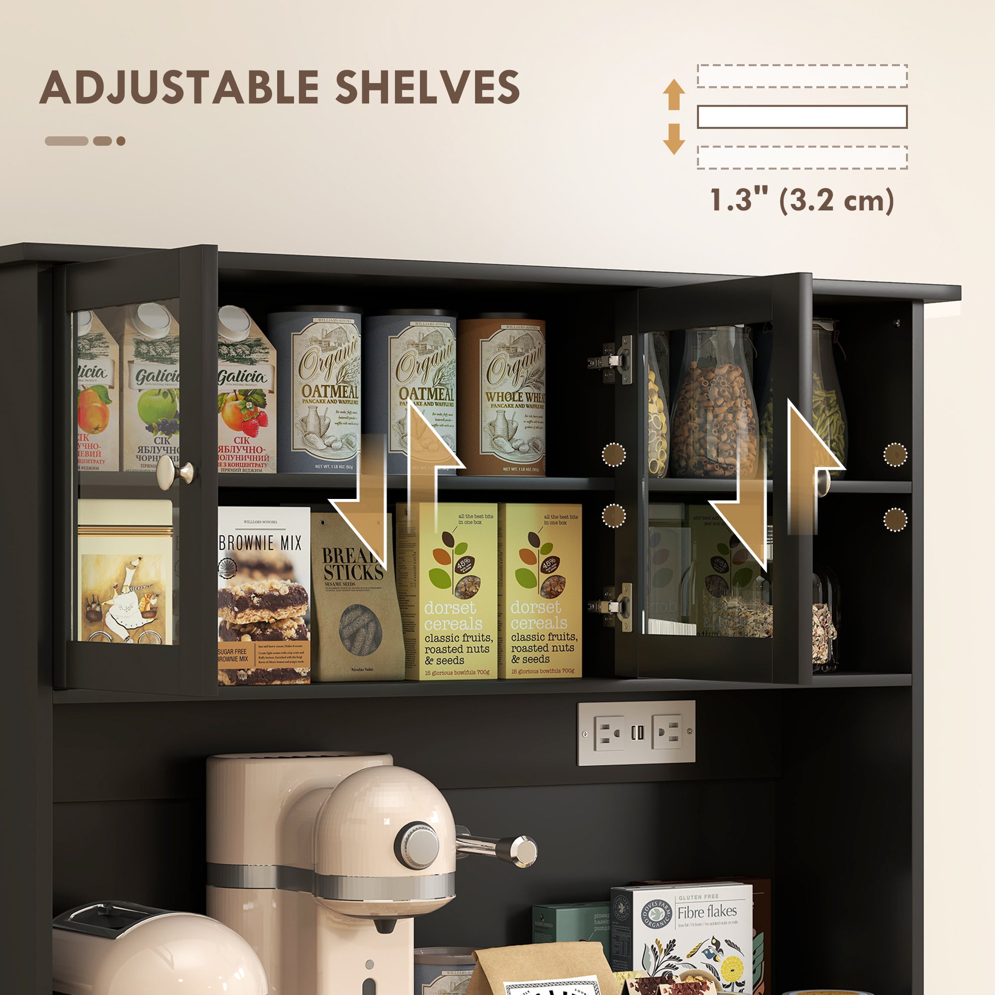 Kitchen Pantry Cabinet - Black Charging Station-DECOROLALA