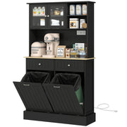 Kitchen Pantry Cabinet - Black Charging Station-DECOROLALA