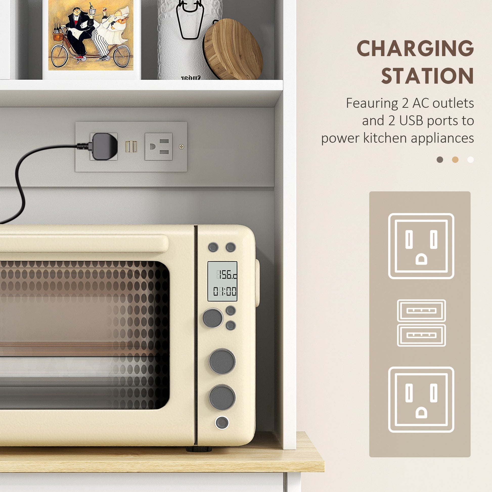 Kitchen Pantry Cabinet - Charging Station White-DECOROLALA