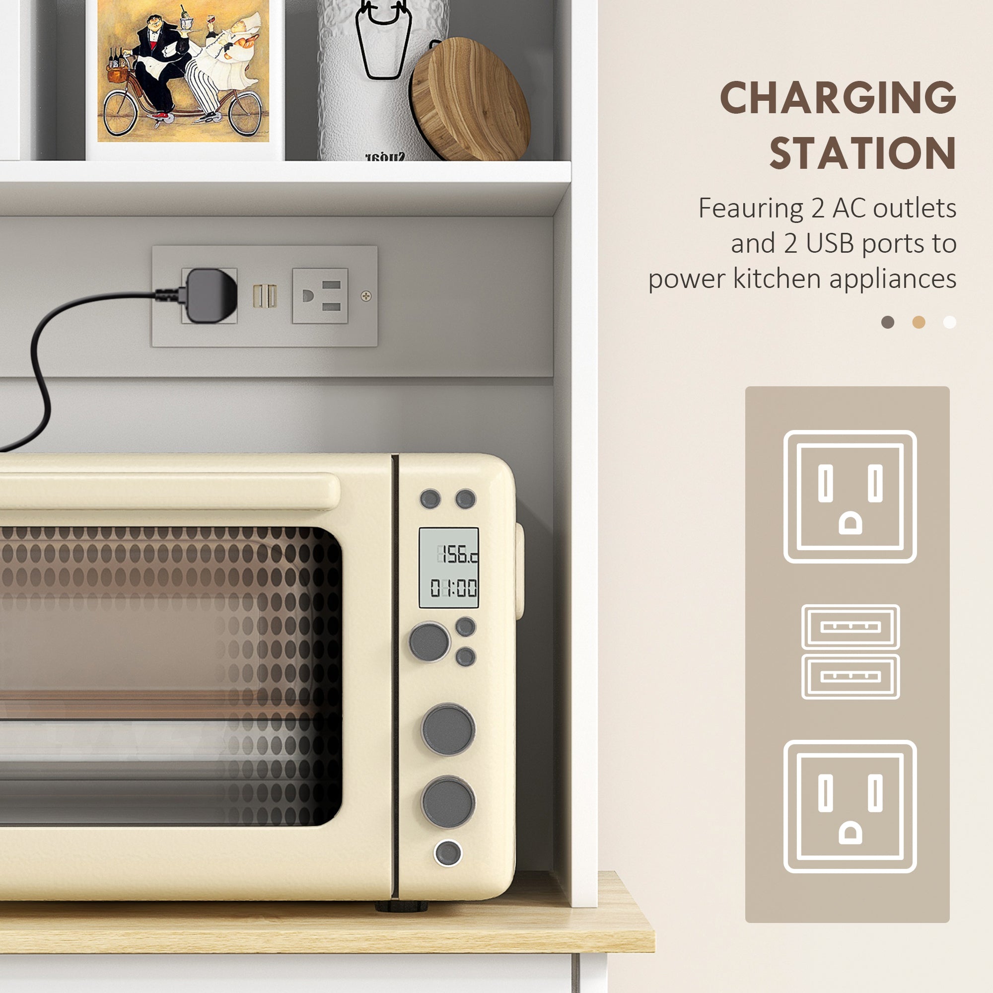 Kitchen Pantry Cabinet - Charging Station White-DECOROLALA