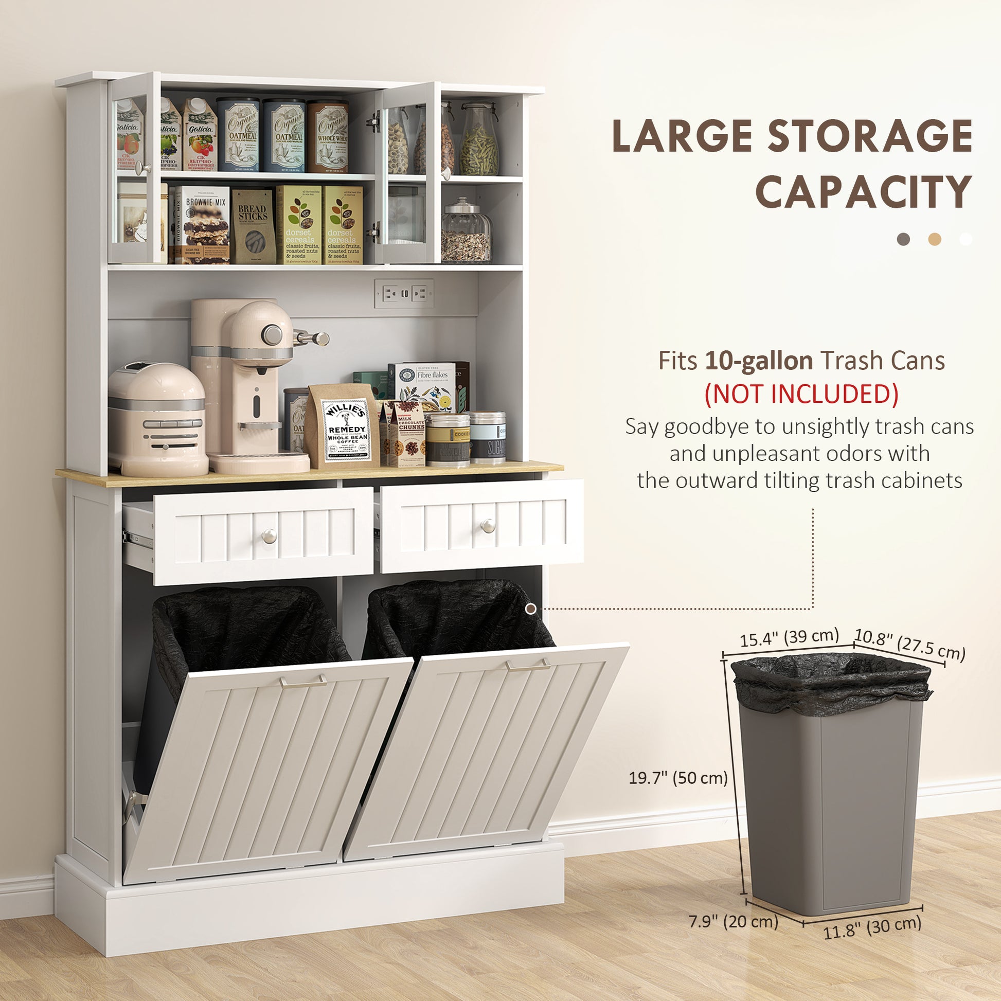 Kitchen Pantry Cabinet - Charging Station White-DECOROLALA
