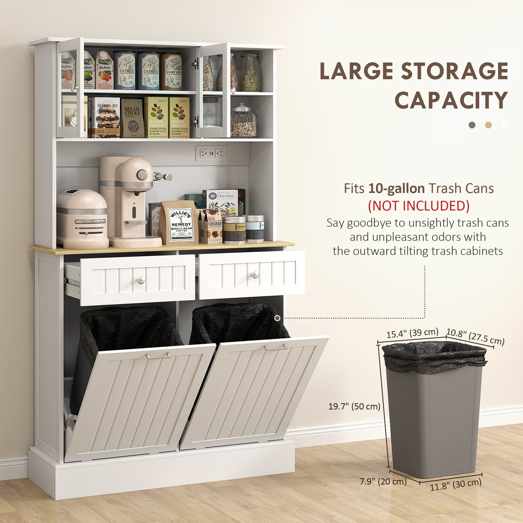 Kitchen Pantry Cabinet - Charging Station White-DECOROLALA