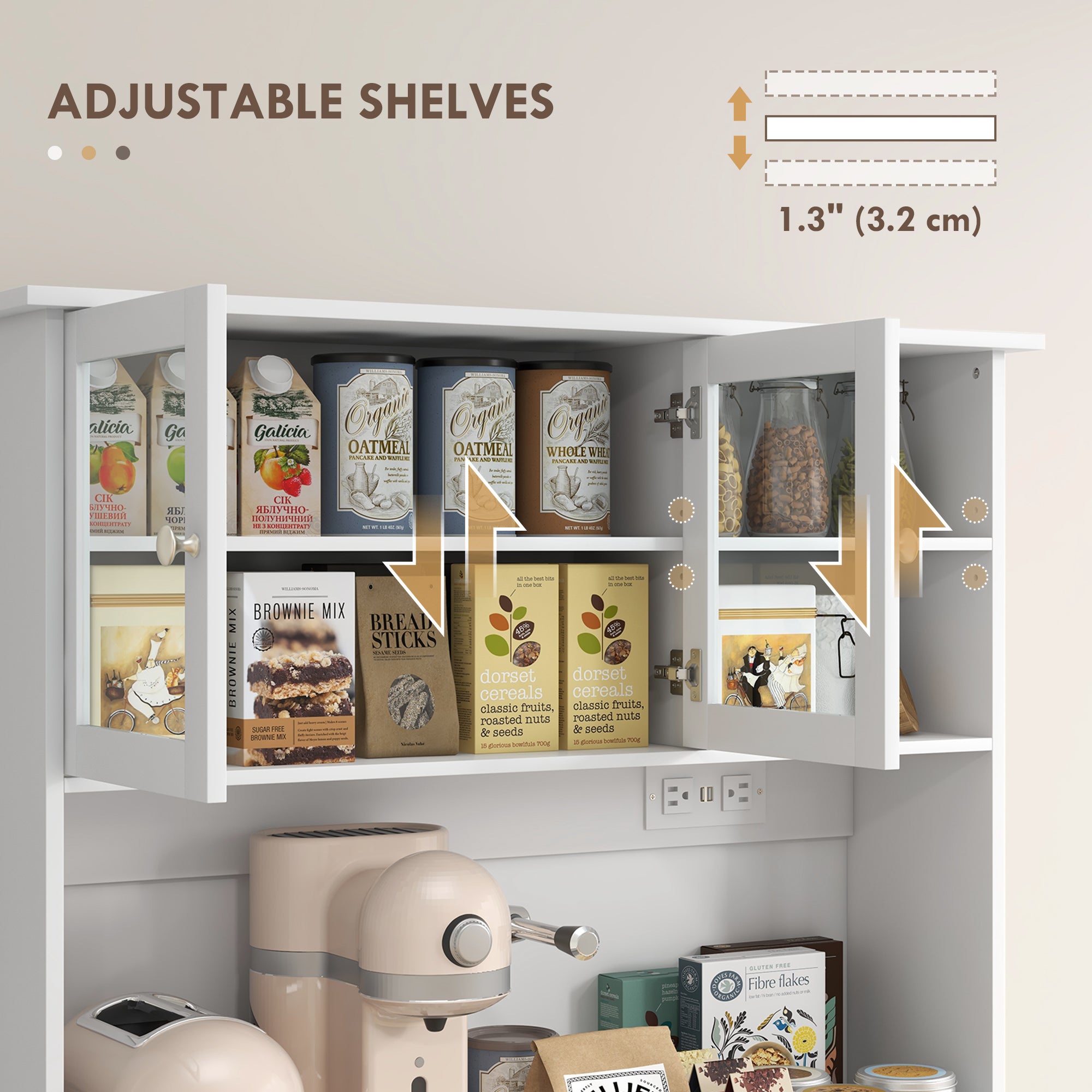 Kitchen Pantry Cabinet - Charging Station White-DECOROLALA