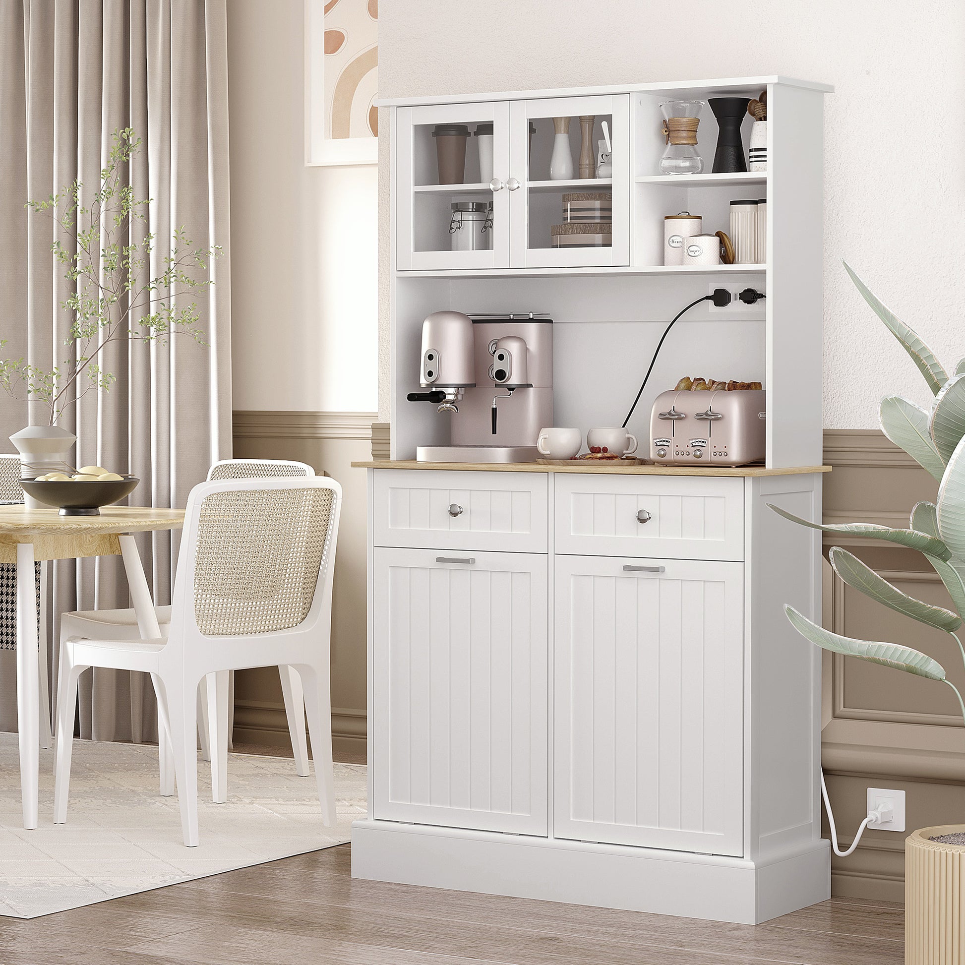 Kitchen Pantry Cabinet - Charging Station White-DECOROLALA
