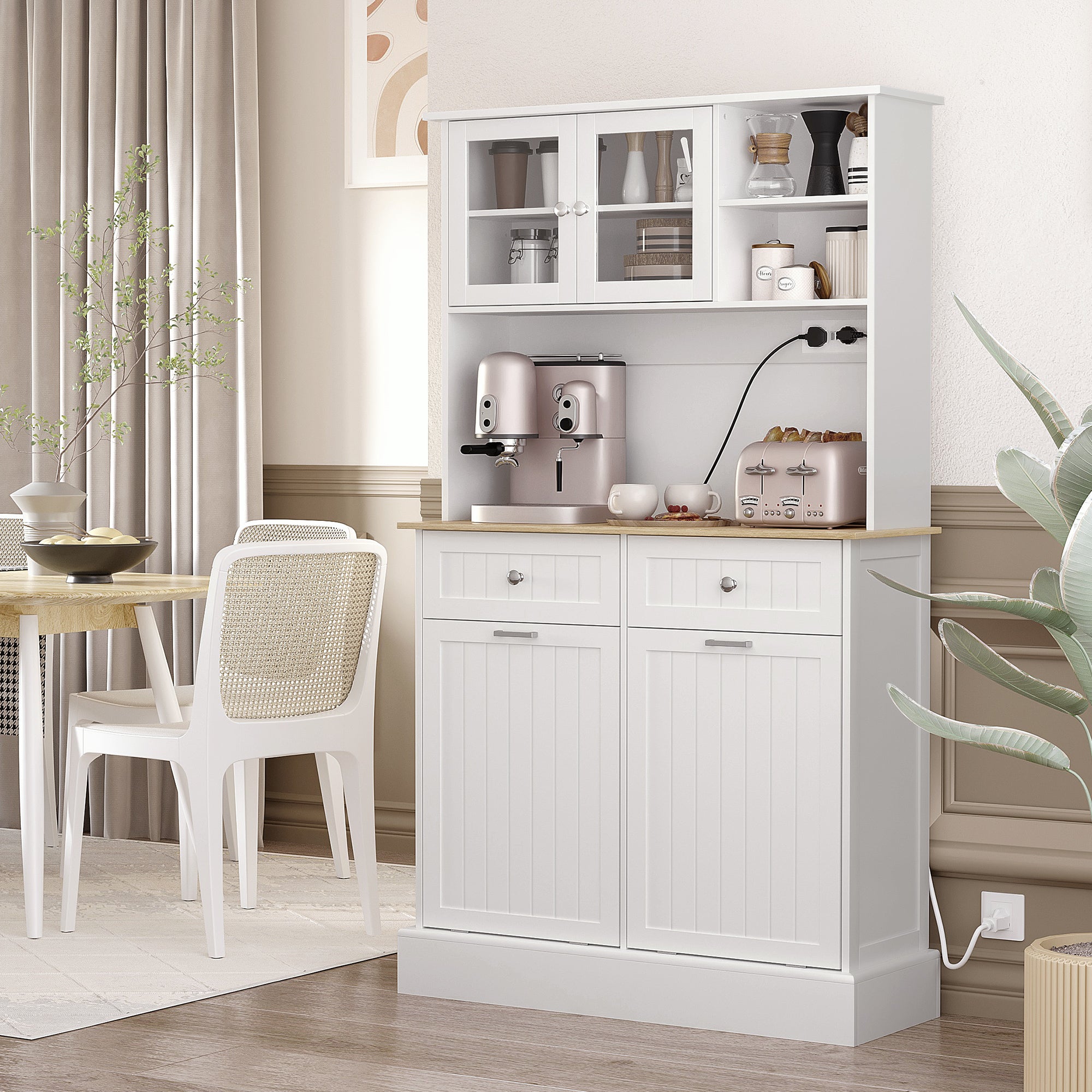 Kitchen Pantry Cabinet - Charging Station White-DECOROLALA