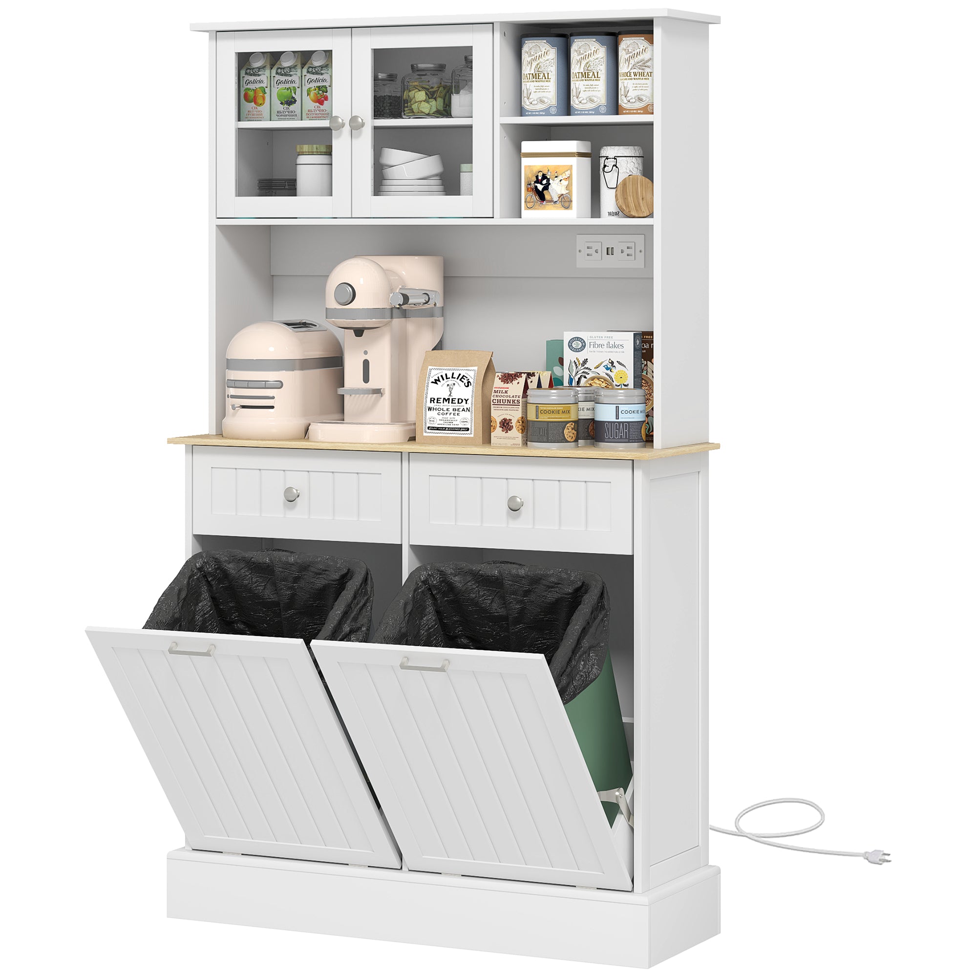 Kitchen Pantry Cabinet - Charging Station White-DECOROLALA