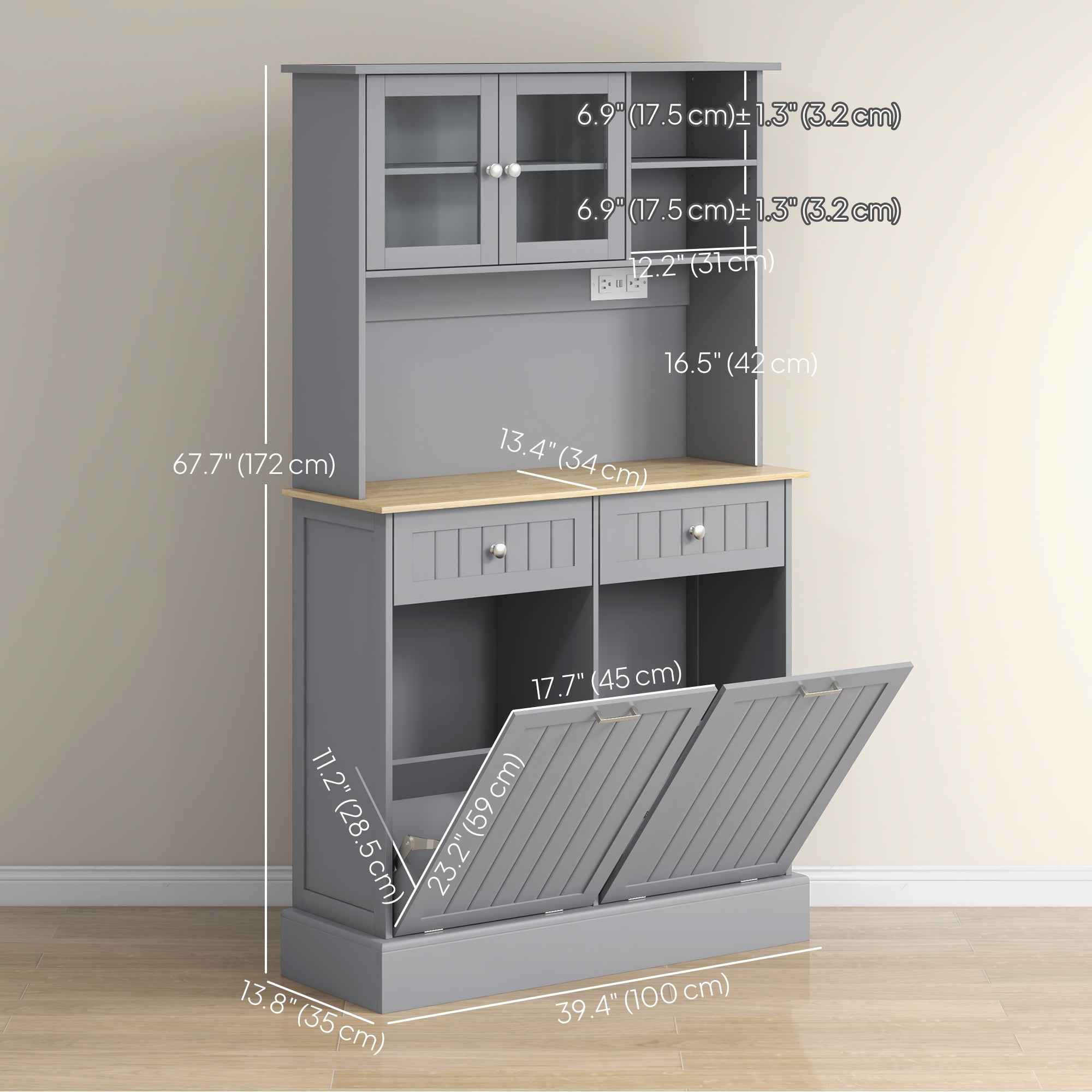 Kitchen Pantry Cabinet - Grey Charging Station-DECOROLALA