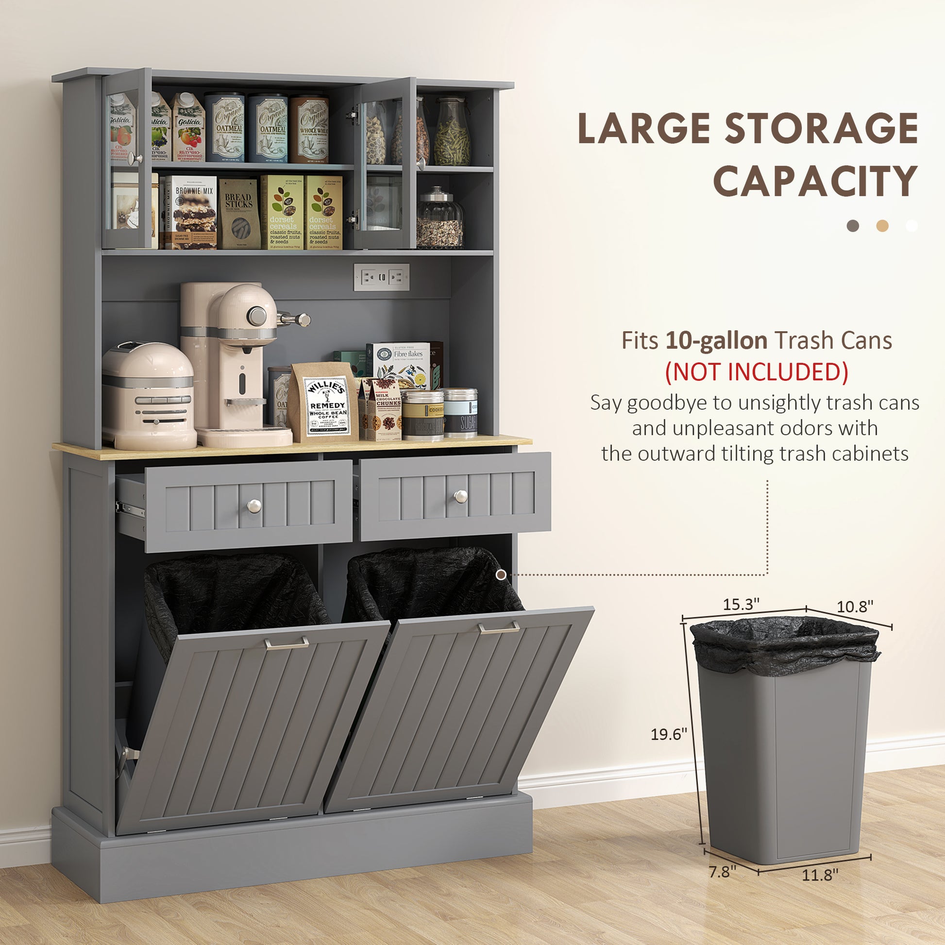 Kitchen Pantry Cabinet - Grey Charging Station-DECOROLALA