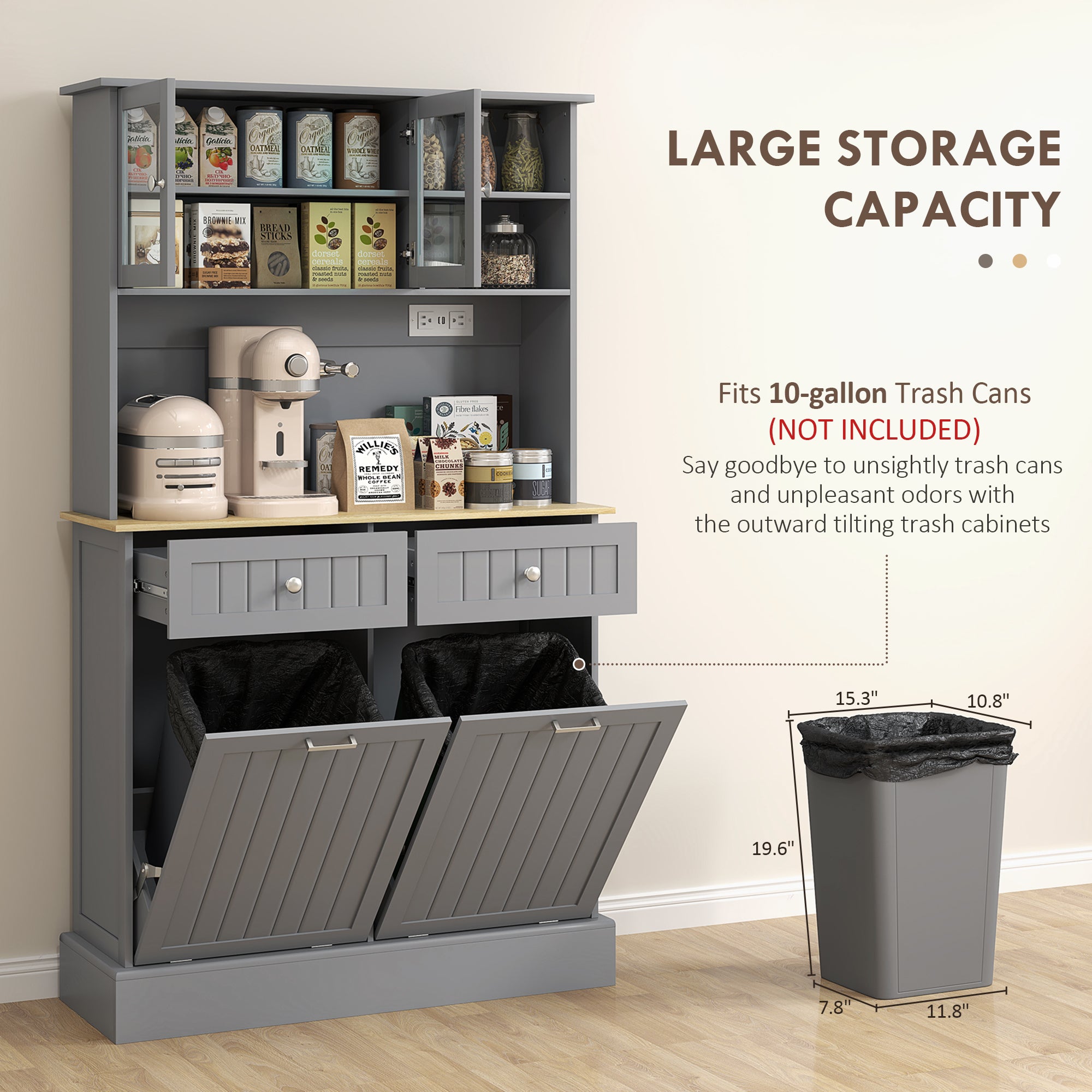 Kitchen Pantry Cabinet - Grey Charging Station-DECOROLALA