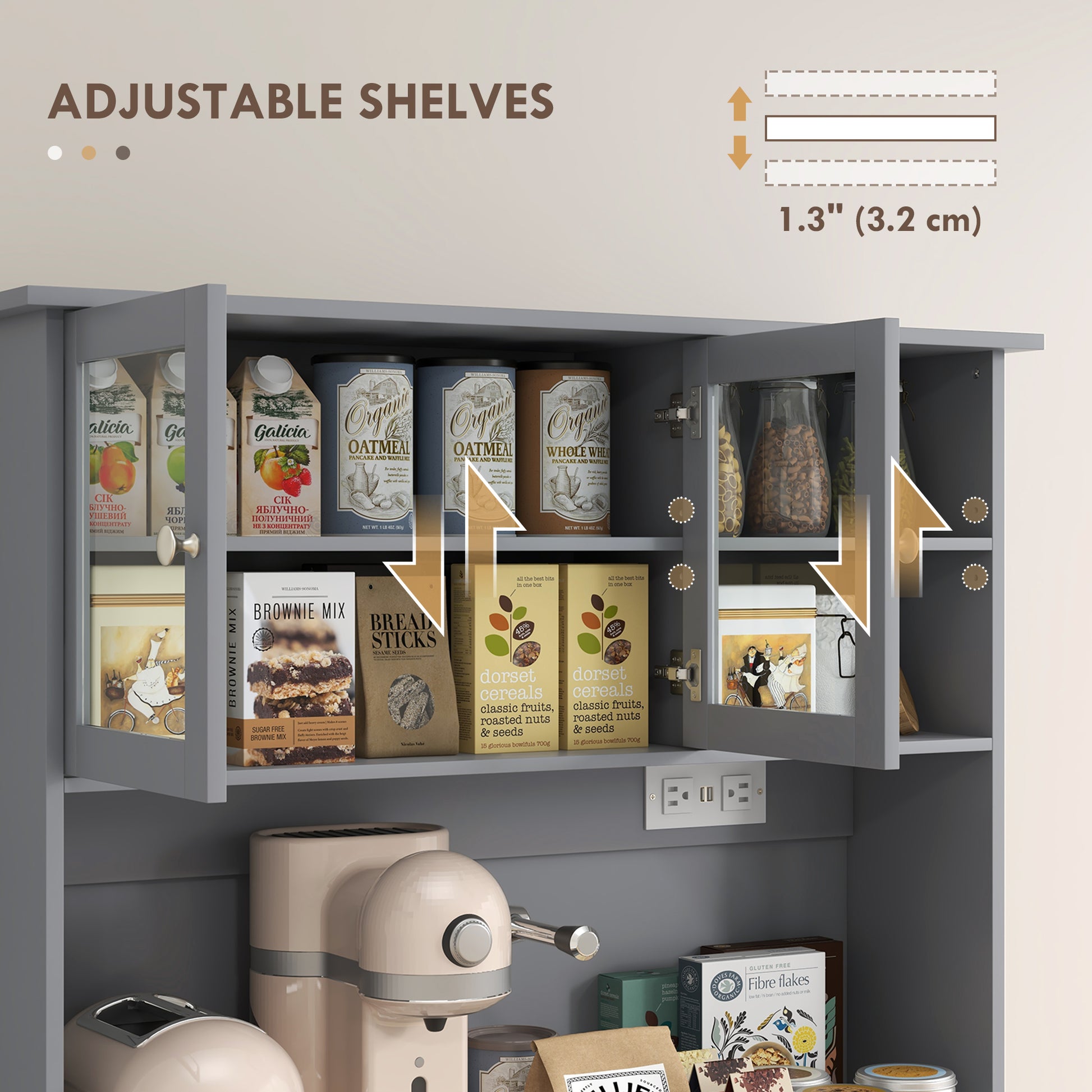 Kitchen Pantry Cabinet - Grey Charging Station-DECOROLALA