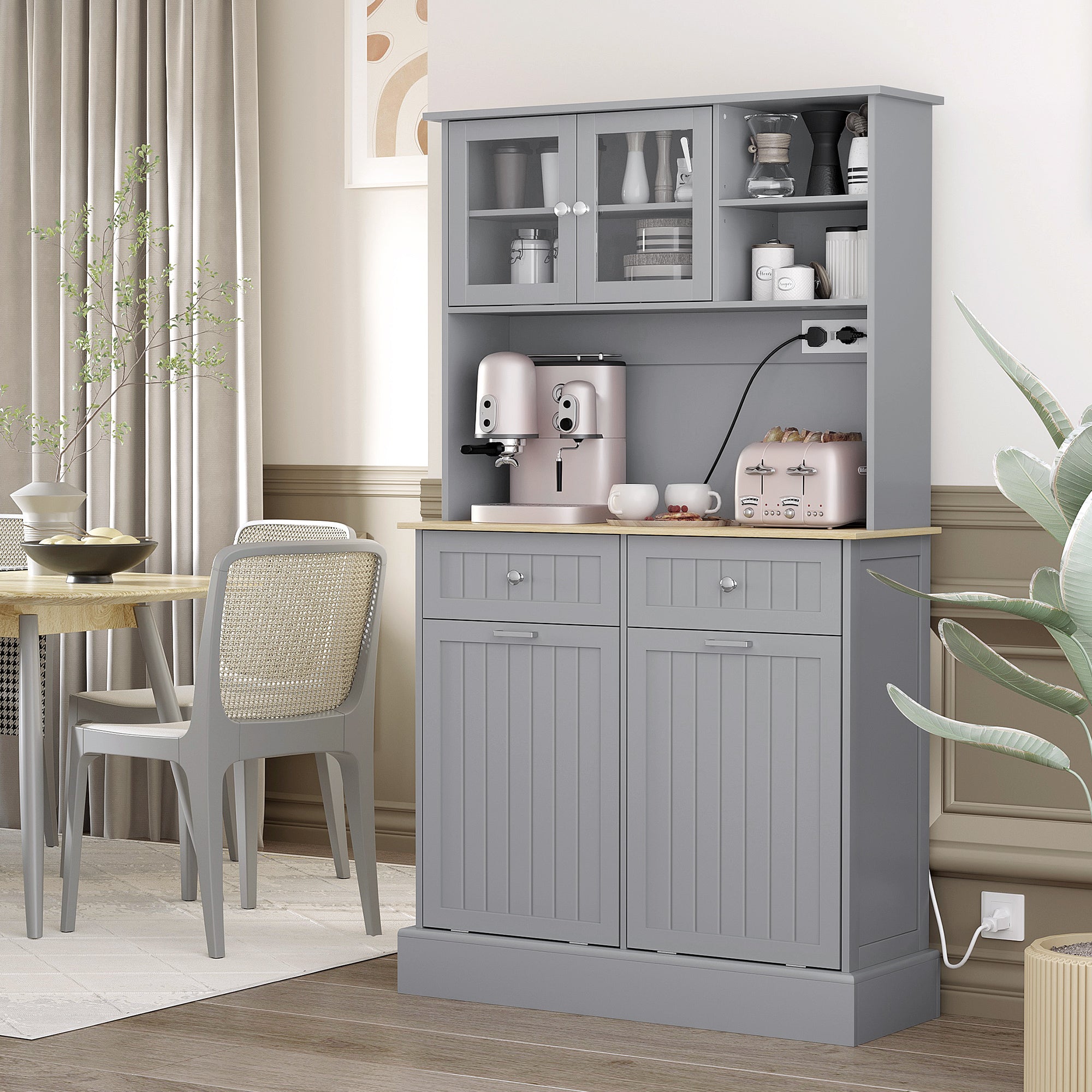 Kitchen Pantry Cabinet - Grey Charging Station-DECOROLALA