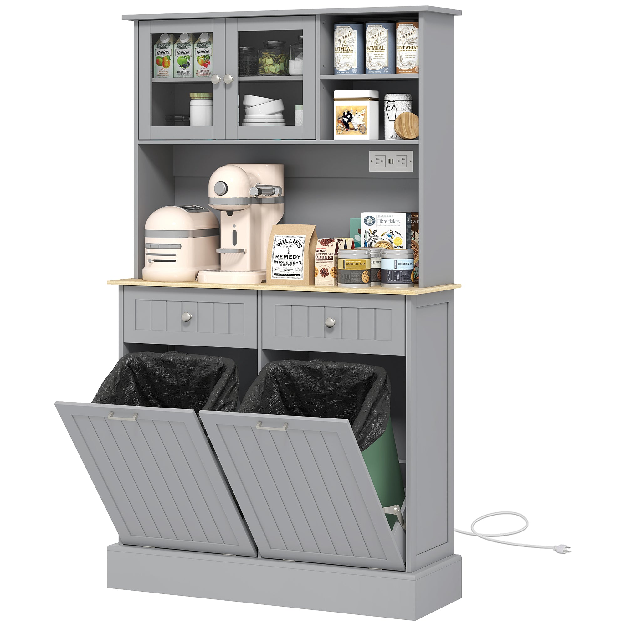 Kitchen Pantry Cabinet - Grey Charging Station-DECOROLALA