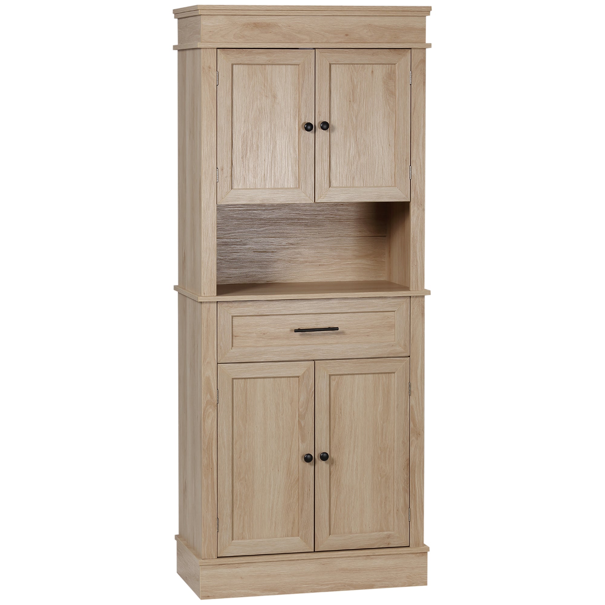 Kitchen Pantry Cabinet - Oak 72" Adjustable Shelves-DECOROLALA