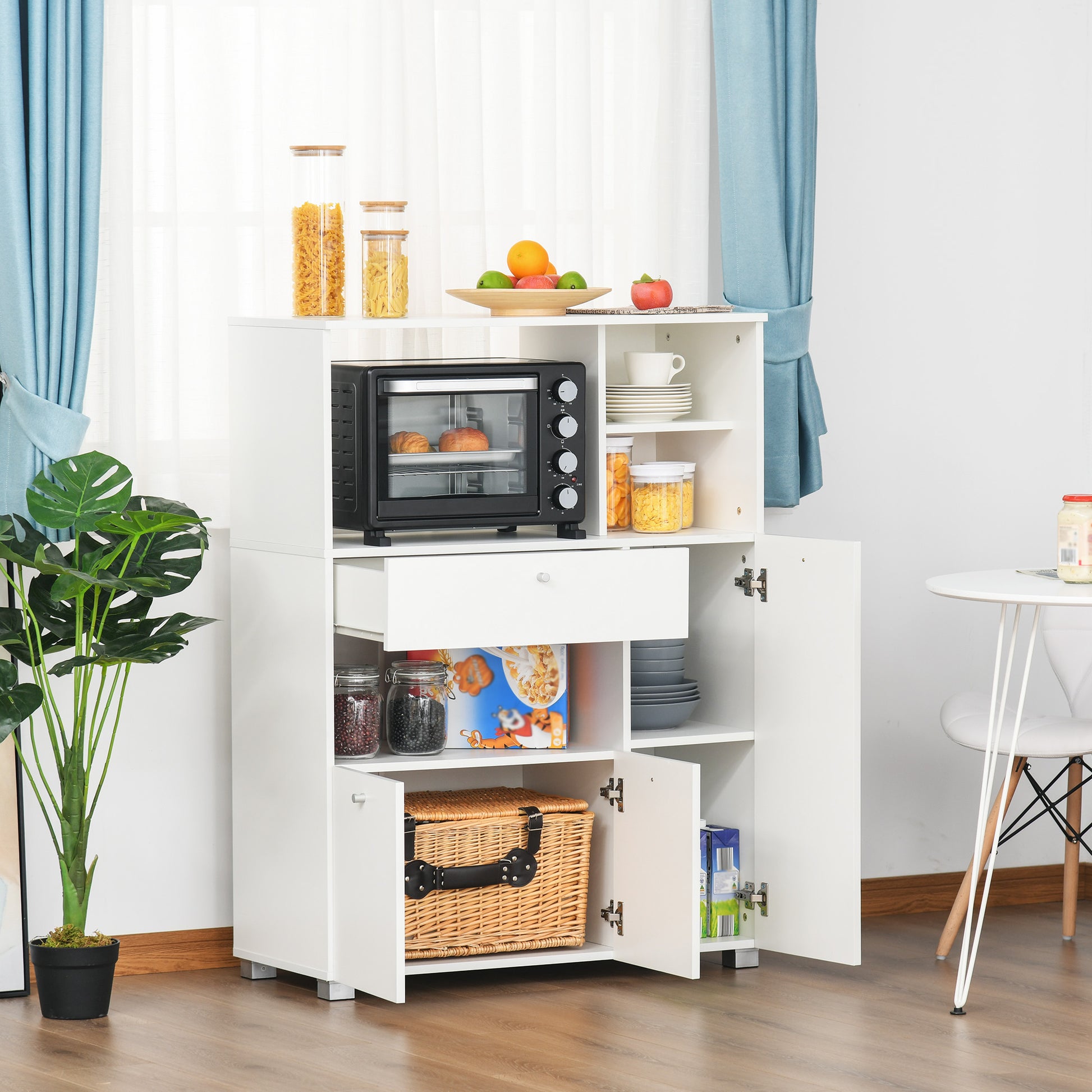 Kitchen Pantry Cabinet - White 47.2"H-DECOROLALA