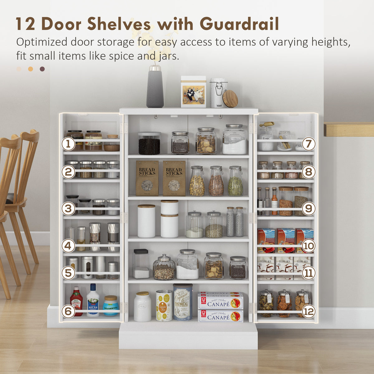 Kitchen Pantry Cabinet - White 5-Tier Storage with Spice Racks-Home Furnishings > Storage & Organization > Kitchen Pantry Cabinets-DECOROLALA