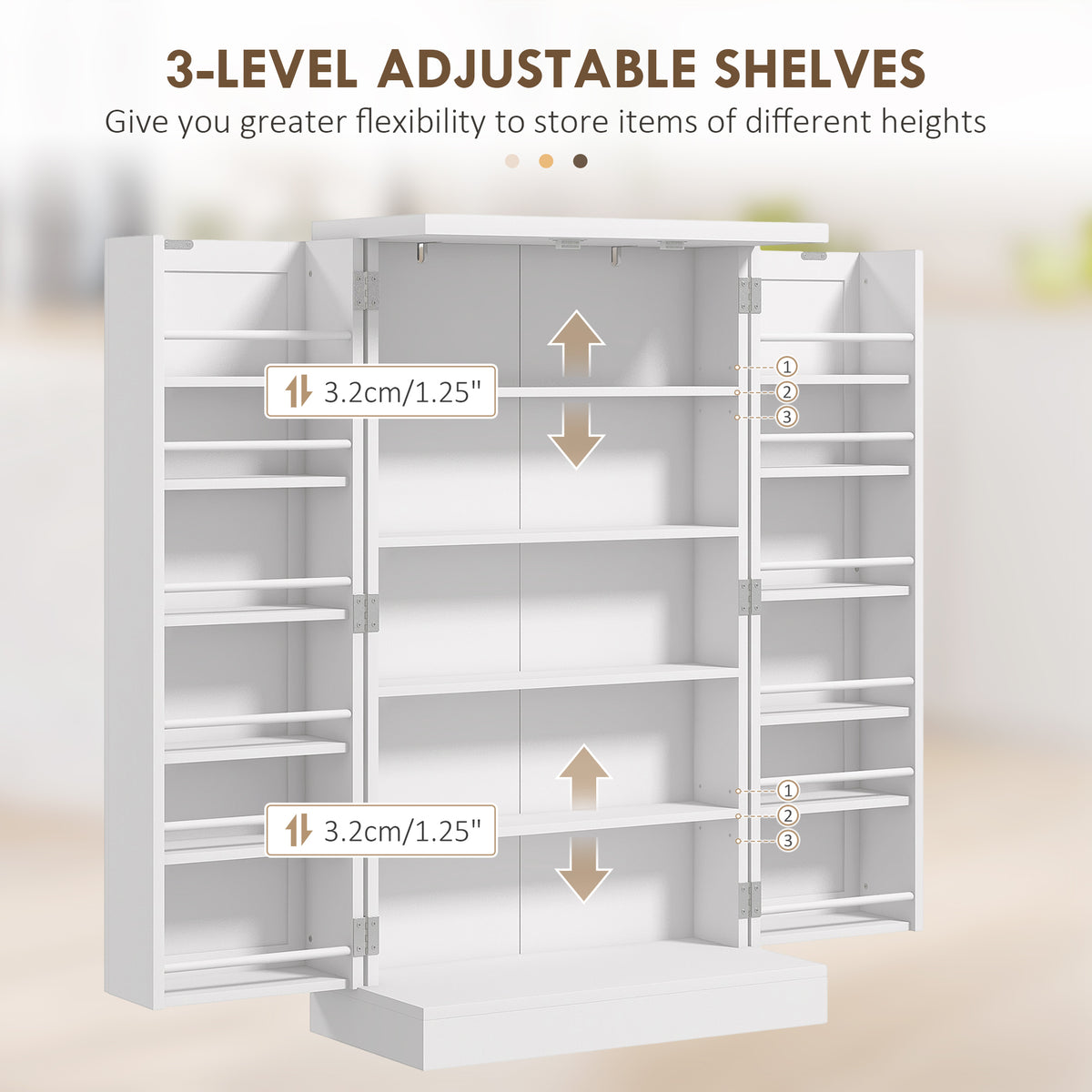 Kitchen Pantry Cabinet - White 5-Tier Storage with Spice Racks-Home Furnishings > Storage & Organization > Kitchen Pantry Cabinets-DECOROLALA