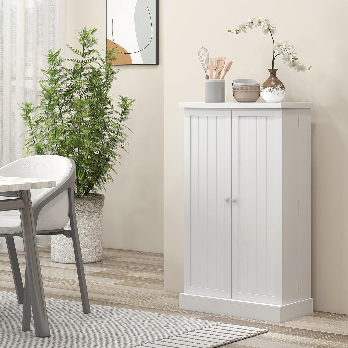 Kitchen Pantry Cabinet - White 5-Tier Storage with Spice Racks-Home Furnishings > Storage & Organization > Kitchen Pantry Cabinets-DECOROLALA