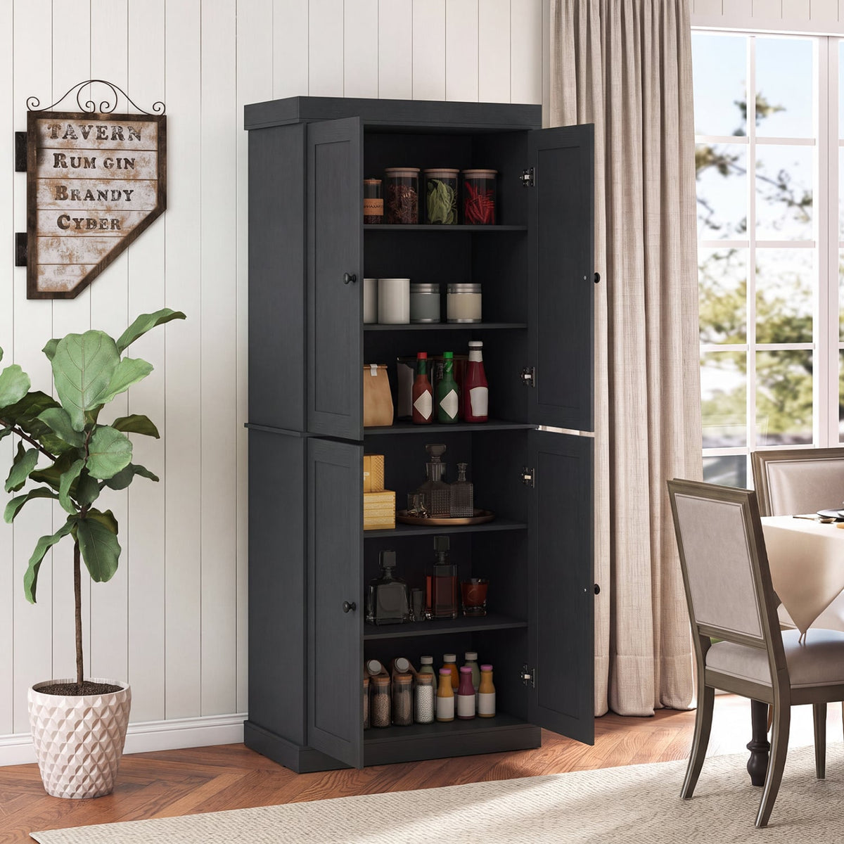Kitchen Pantry Cabinet with 2 Adjustable Shelves and Anti-Tipping Kits for Living Room-Black-Storage Cabinets & Chests-DECOROLALA