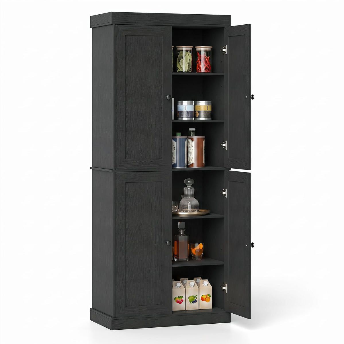 Kitchen Pantry Cabinet with 2 Adjustable Shelves and Anti-Tipping Kits for Living Room-Black-Storage Cabinets & Chests-DECOROLALA