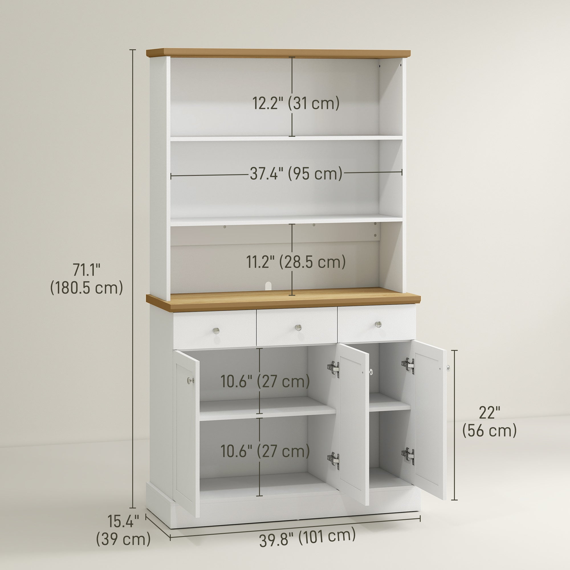 Kitchen Pantry Cabinet with Drawers - White 40"W Storage-DECOROLALA