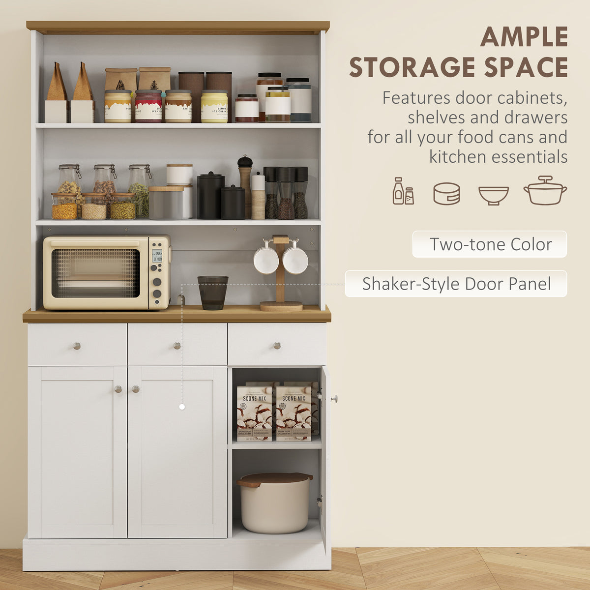 Kitchen Pantry Cabinet with Drawers - White 40"W Storage-Pantry Cabinets-DECOROLALA