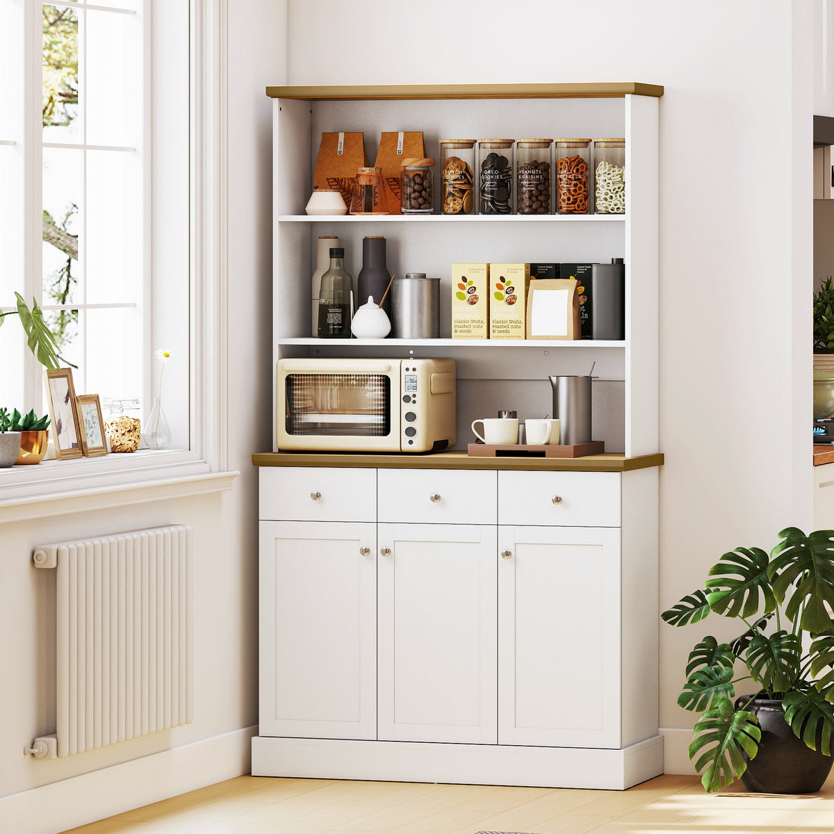 Kitchen Pantry Cabinet with Drawers - White 40"W Storage-Pantry Cabinets-DECOROLALA